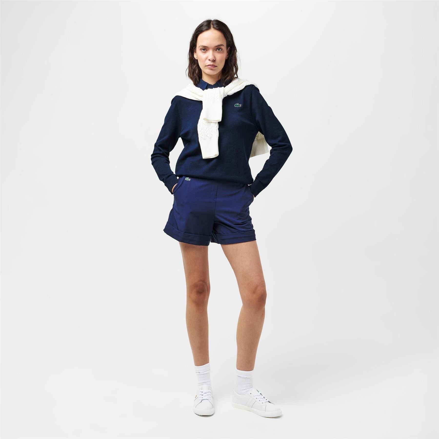 Lacoste Bermuda Solid Patterned Banded Hem Shorts