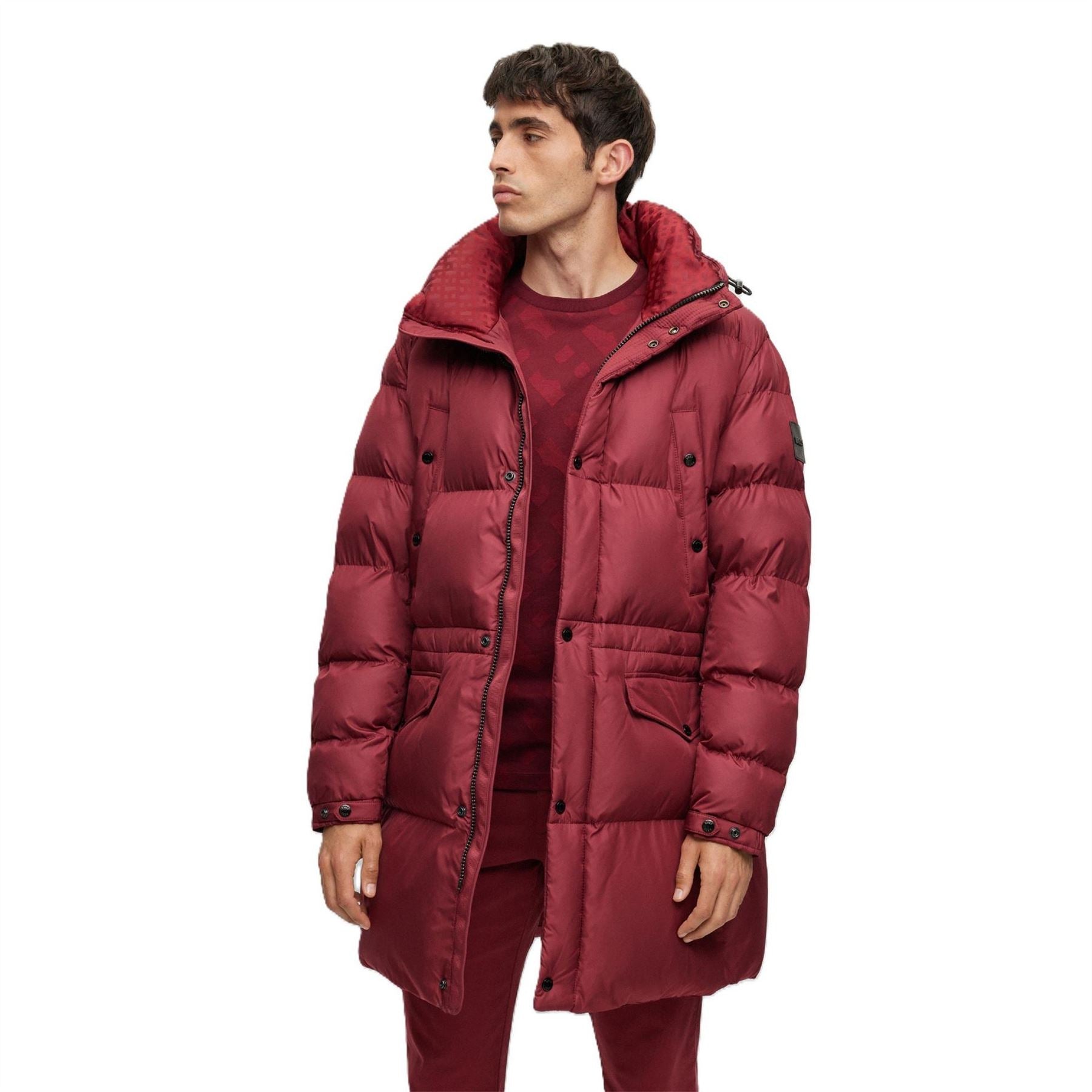 Boss Hooded Solid Patterned Puffer Coat