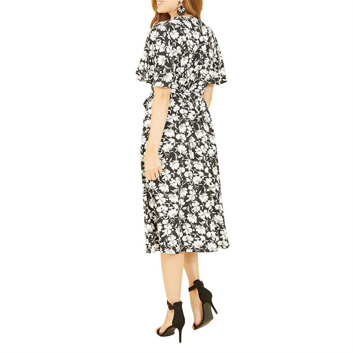 Yumi Black Floral Midi Wrap Dress