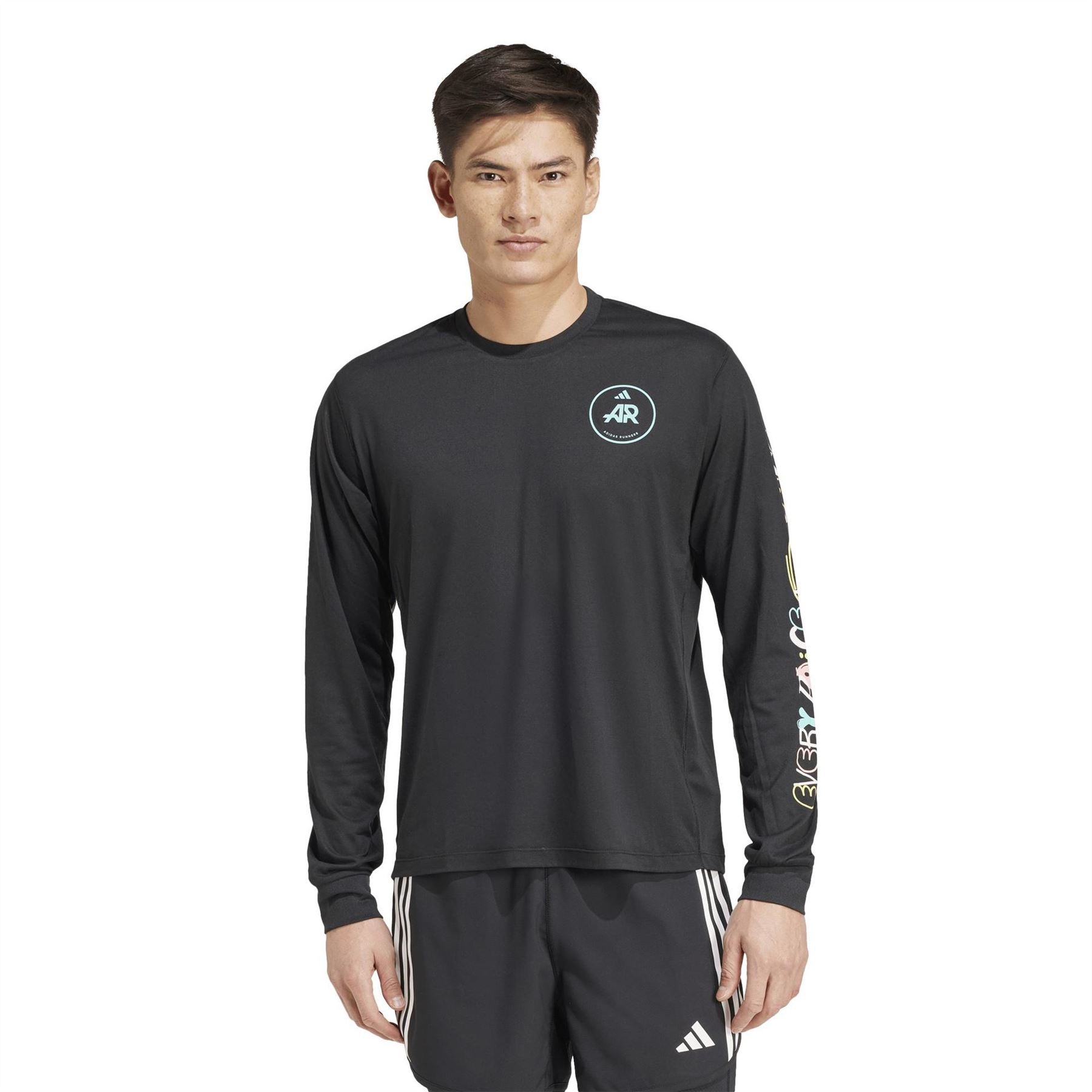 adidas Lettering Crew Neck Ribbed Collar Long Sleeve Jersey T-Shirt