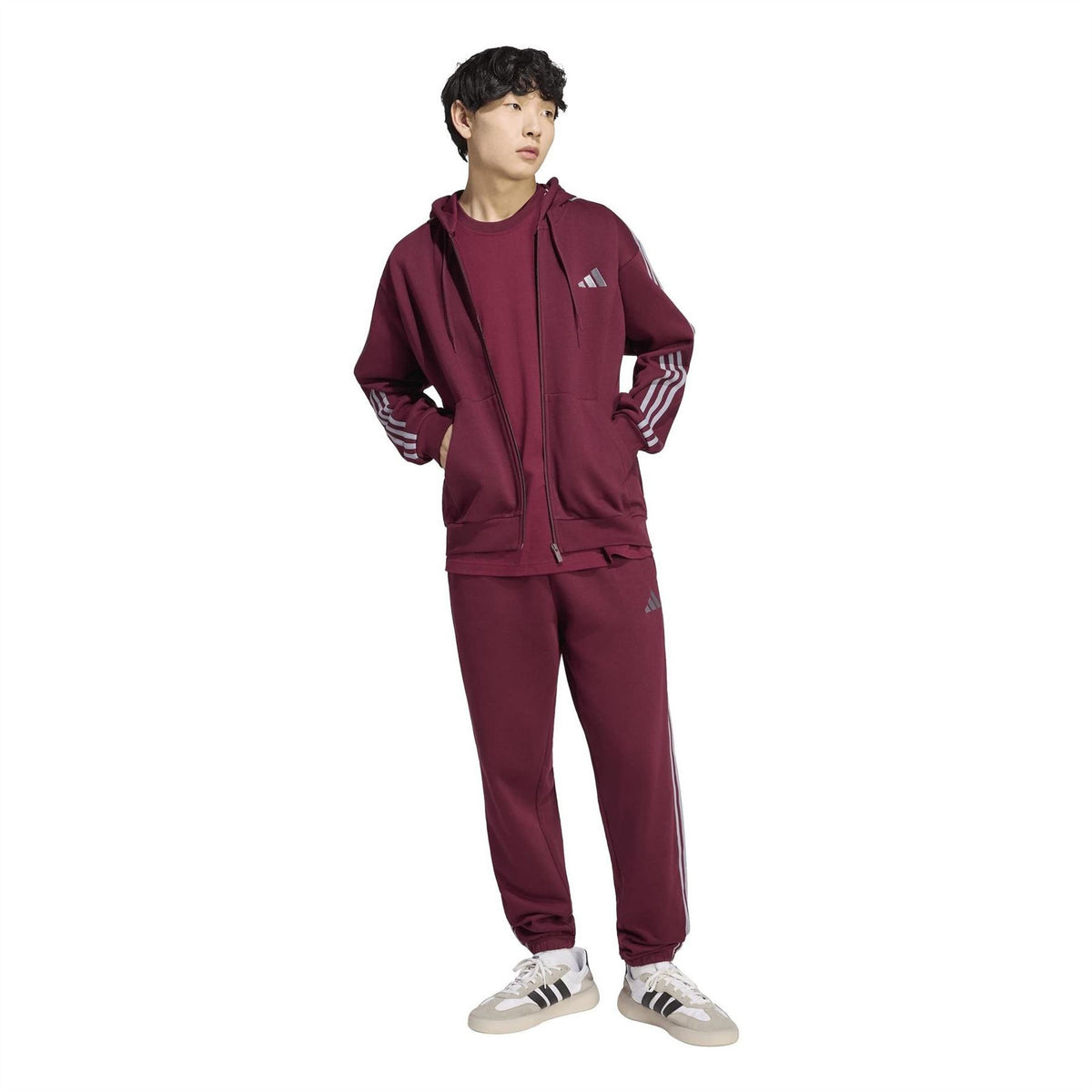 adidas Mens Essentials Fleece 3 Stripes Full Zip Hoodie