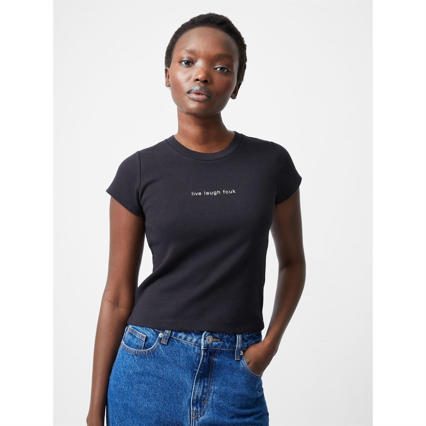 FCUK Cropped Crew Neck Short Sleeve T-Shirt