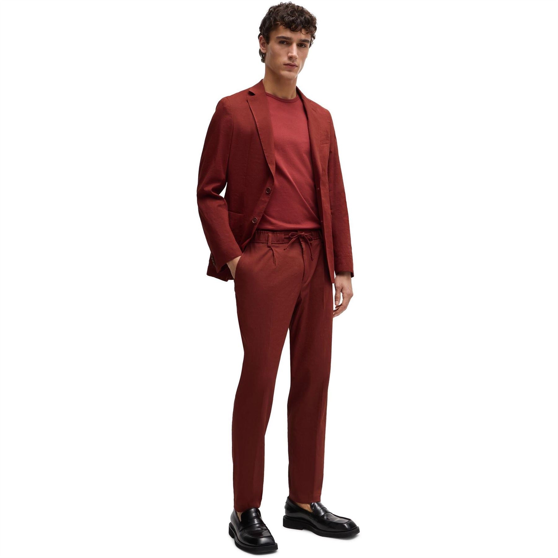 Boss Perin Solid Patterned Straight Trousers