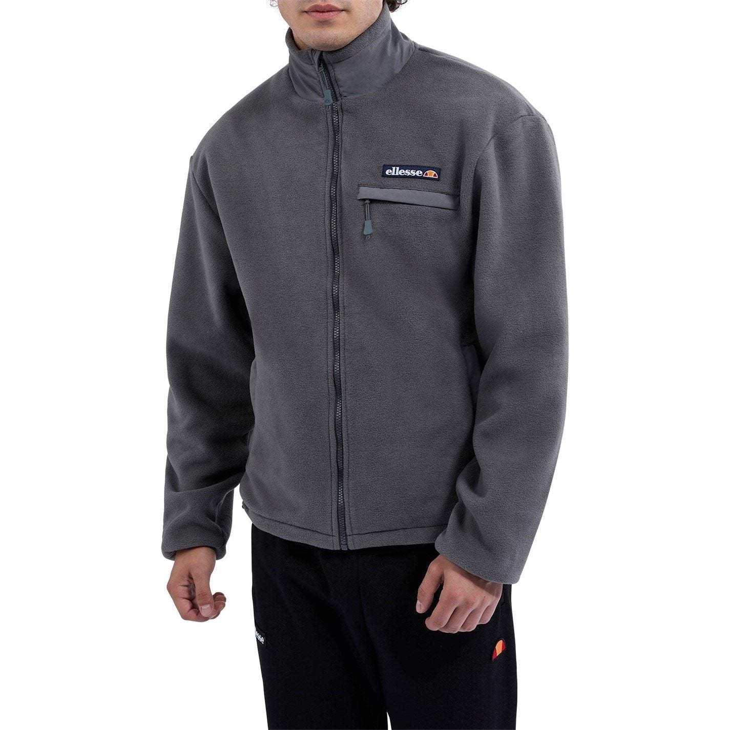 Ellesse Maseben Solid Patterned Full Zipper Ribbed Cuff Fleece Jacket