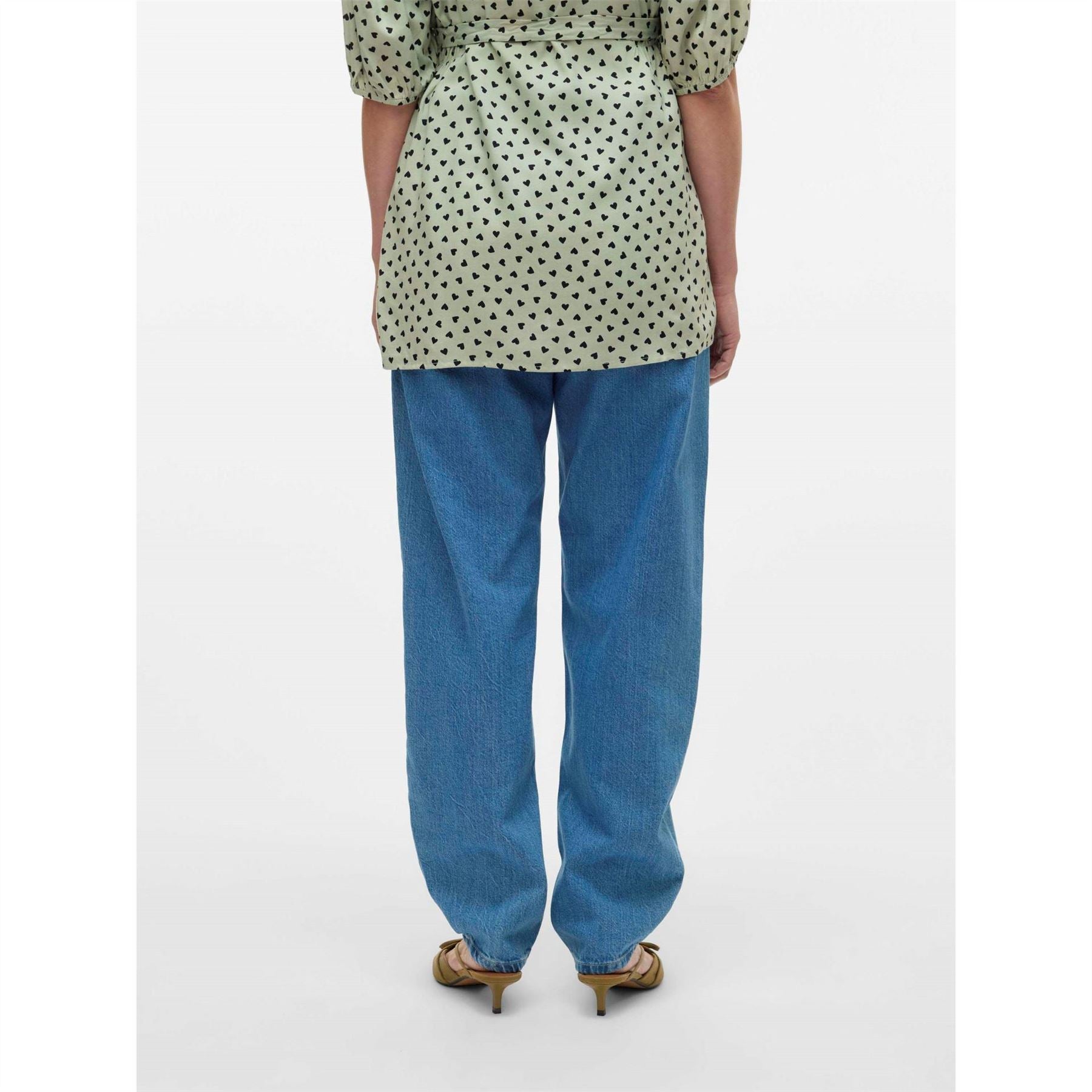 Mamalicious Solid Patterned Straight Hem Mom Jeans