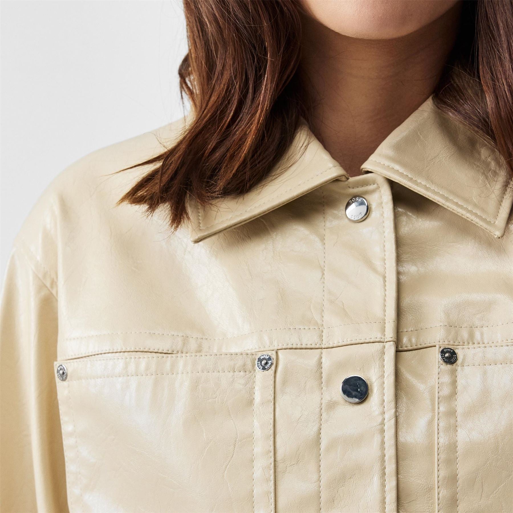 Boss Faux Leather Jacket Relaxed Fit Hooded
