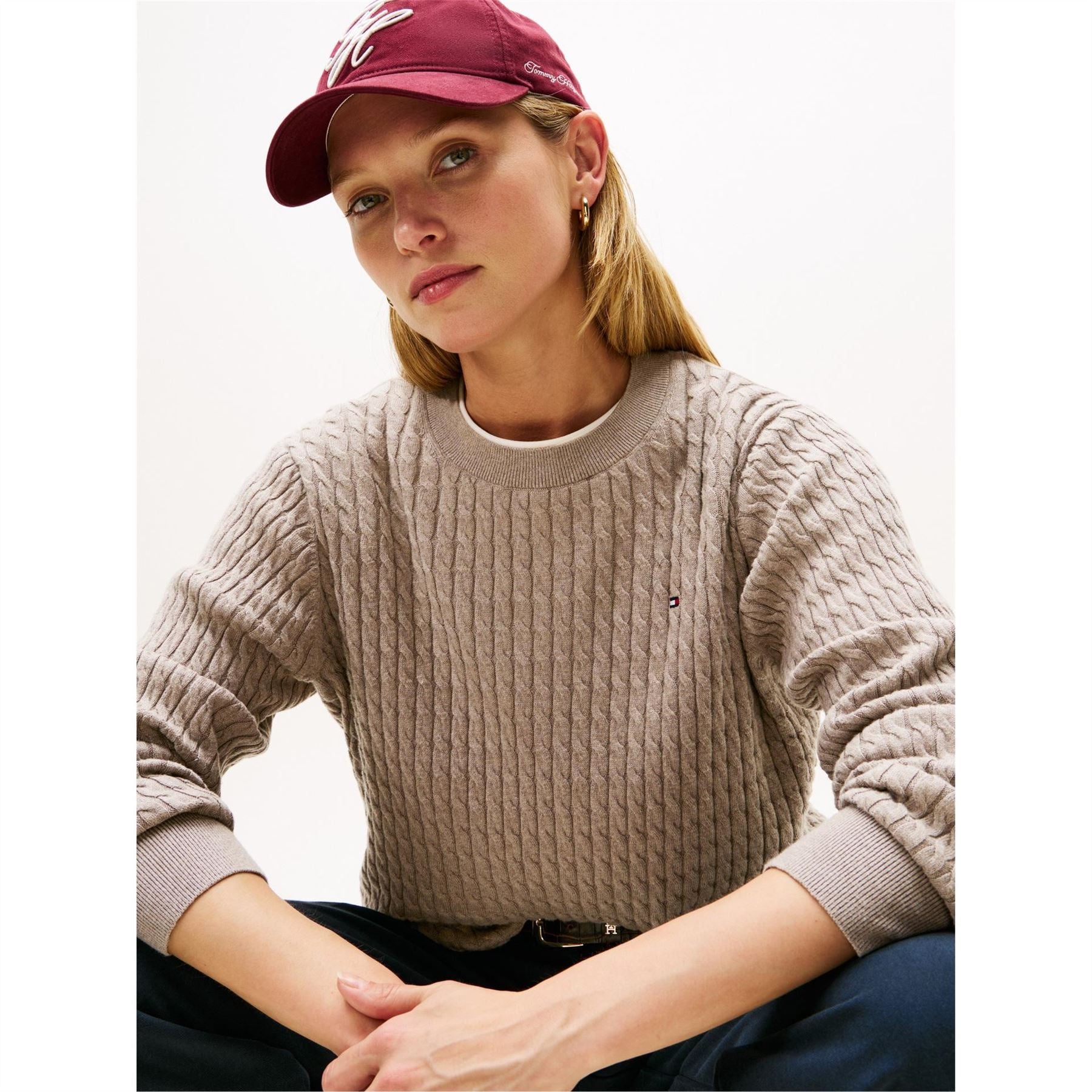 Tommy Hilfiger Cable Detail Crew Neck Long Sleeve Sweater