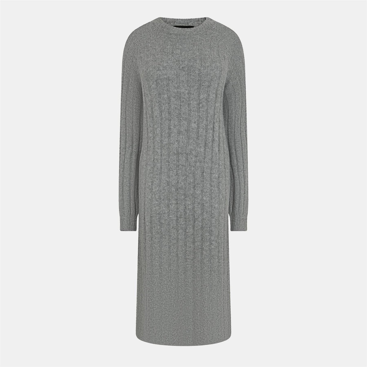 Pieces Knit Crew Neck Ribbed Cuff Midi Sweater Dress