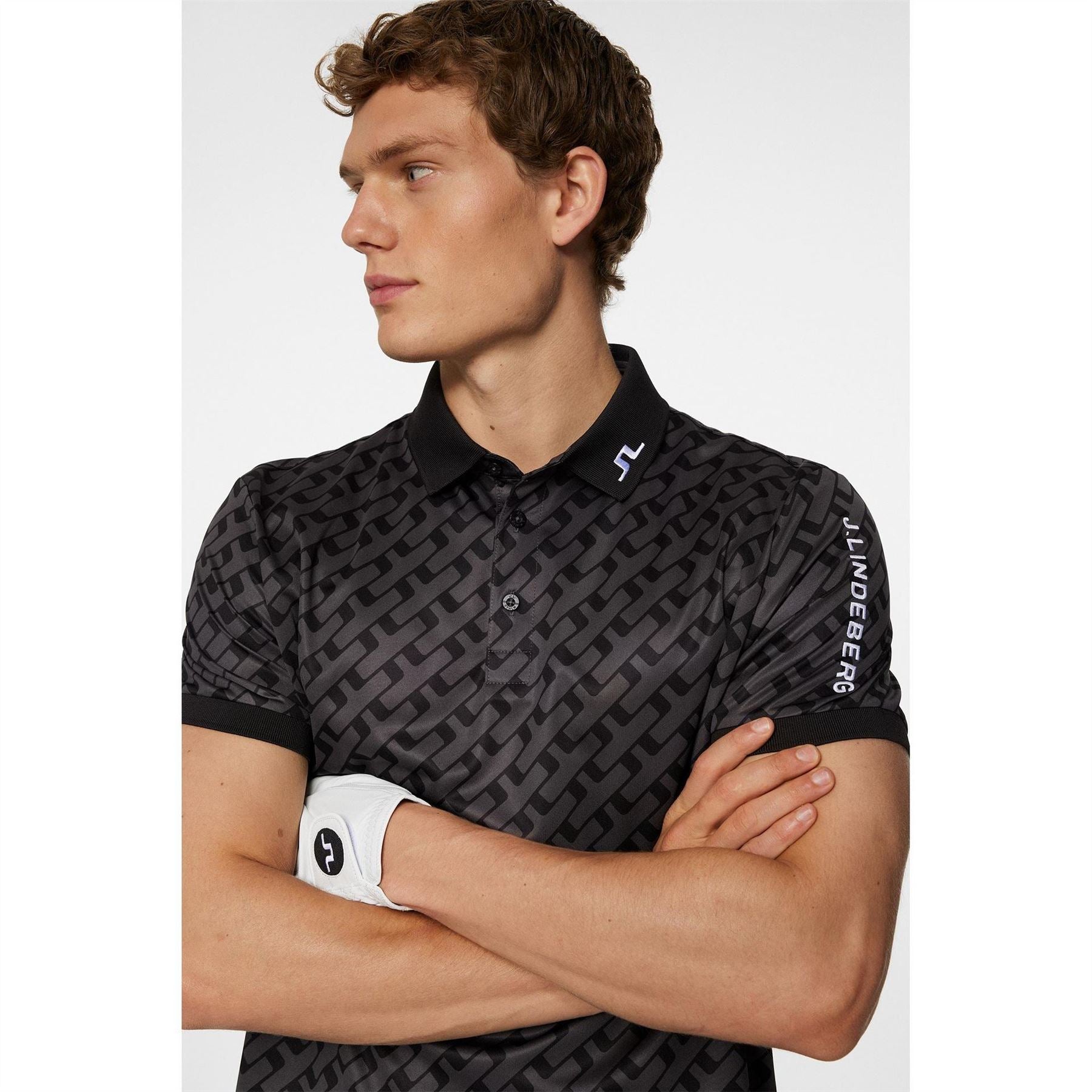 J Lindeberg Golf Tech Print Short Sleeve Performance Polo Shirt