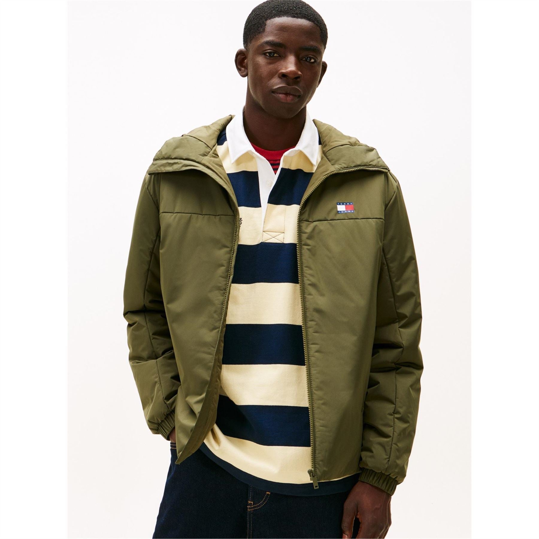 Tommy Jeans Solid Patterned Hooded Zipped Pocket Windbreaker
