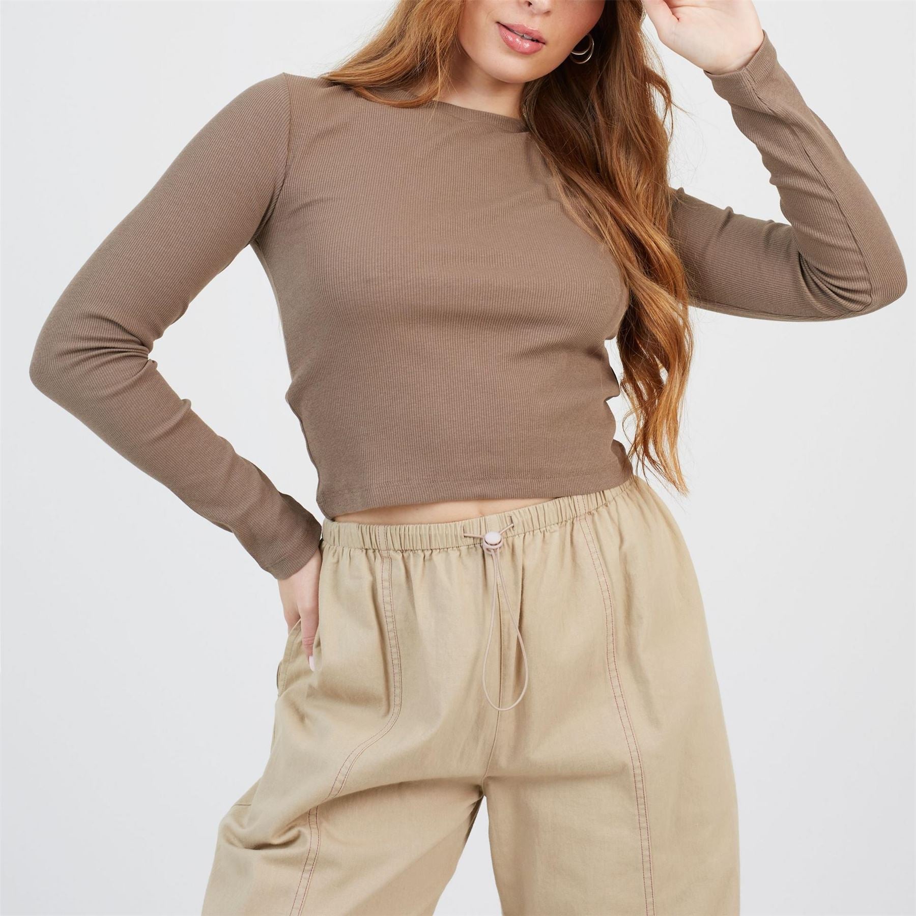 Brave Soul Womens Long Sleeve Ribbed Top With Round Neck