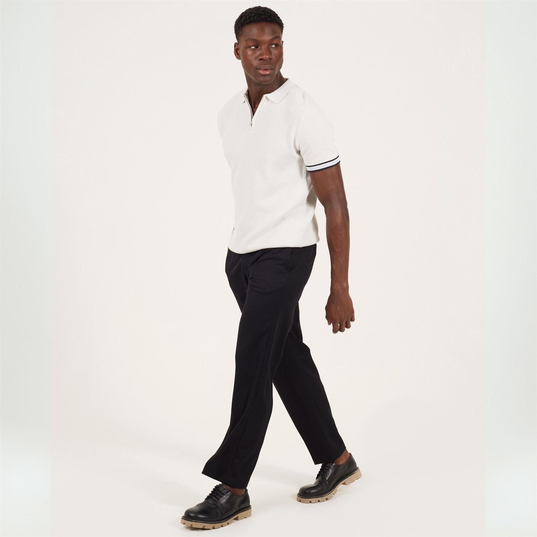 Brave Soul Mens Knitted Polo With Zip Neck  And  Contrast Trims