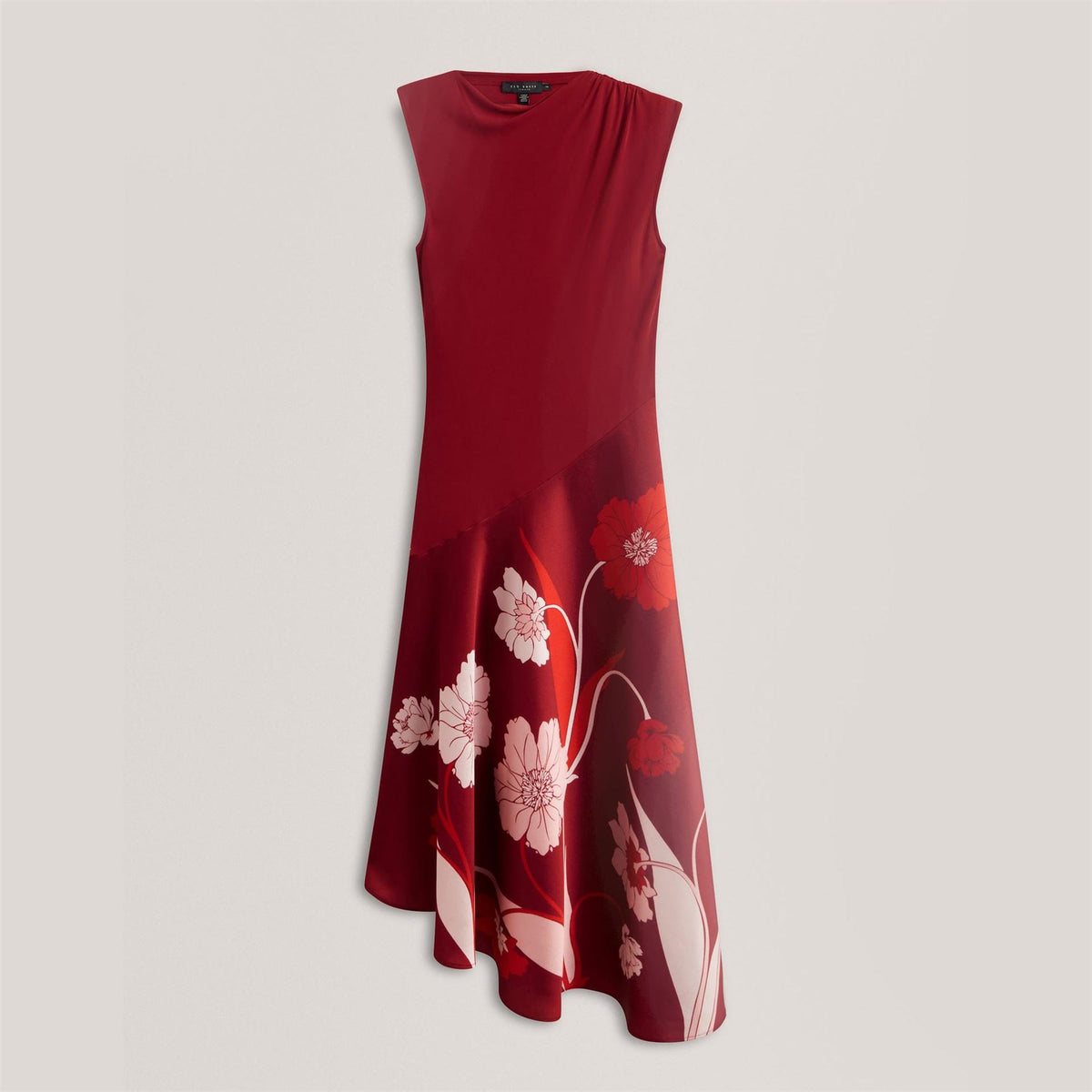 Ted Baker Printed Jersey Midi Dress With Satin Skirt