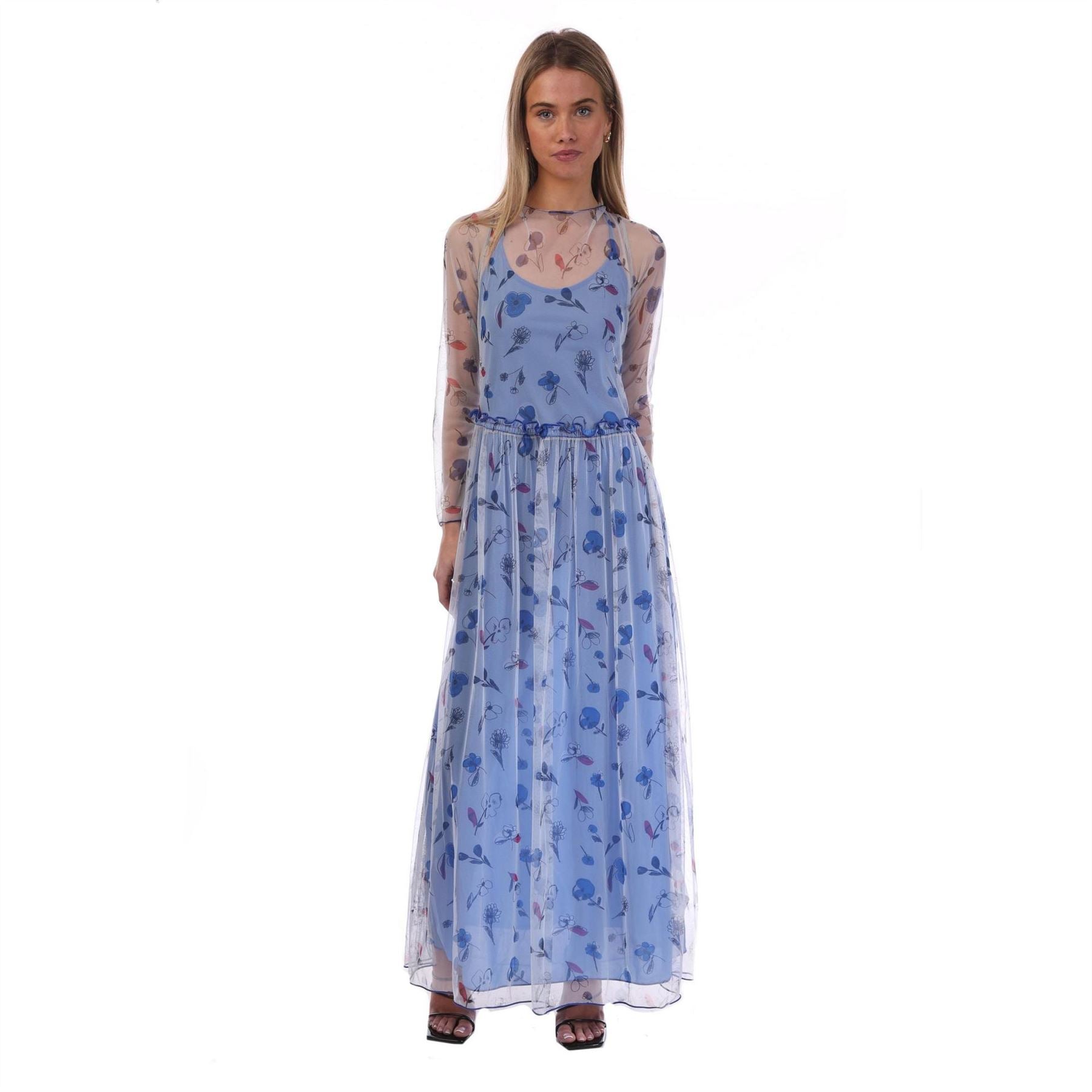 Emporio Armani Sheer Floral Print Maxi Dress