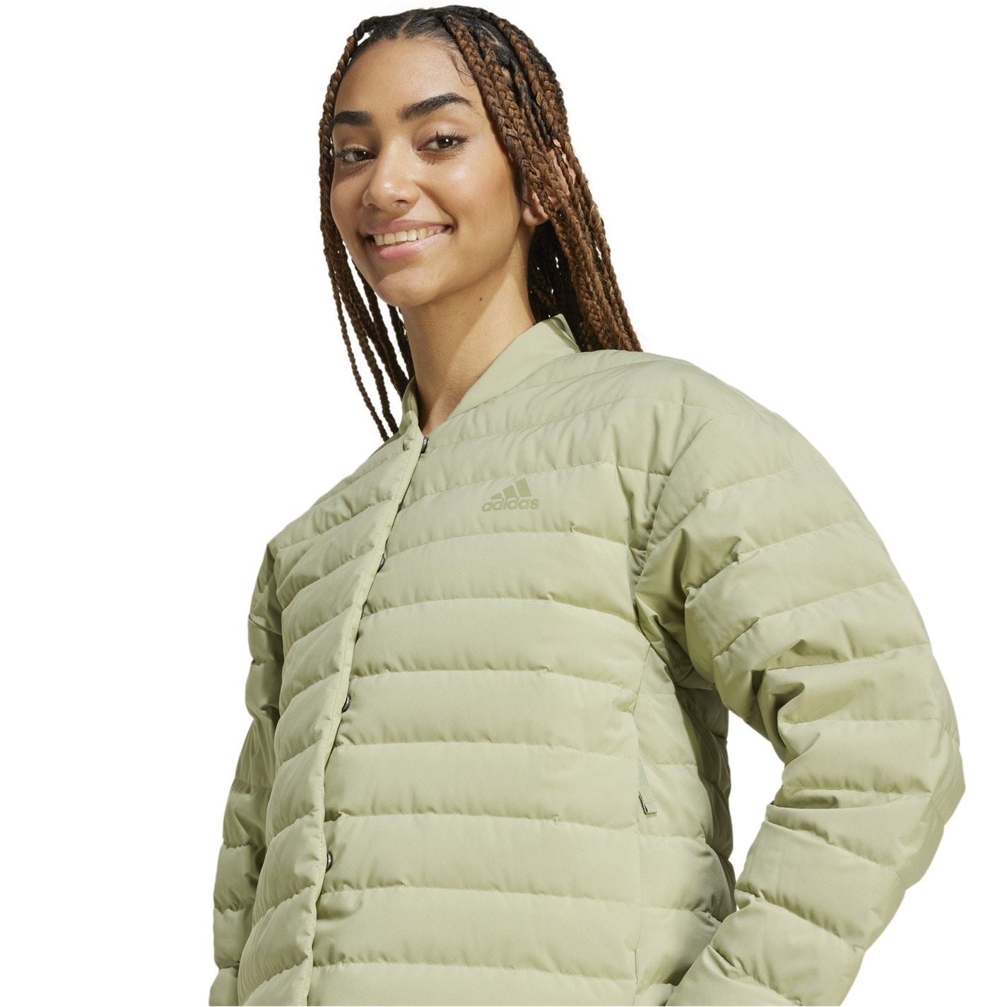 adidas Solid Patterned Mock Neck Band Collared Horizontal Pocket Down Jacket