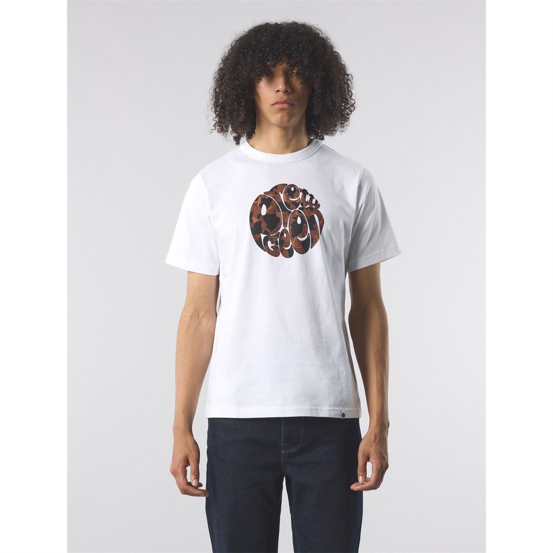 Pretty Green Brindle Logo Print Crew Neck Short Sleeve T-Shirt