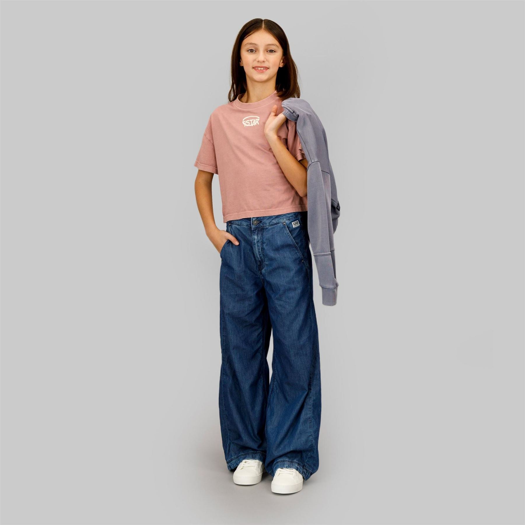 G Star Cropped Crew Neck Lettering T-Shirt