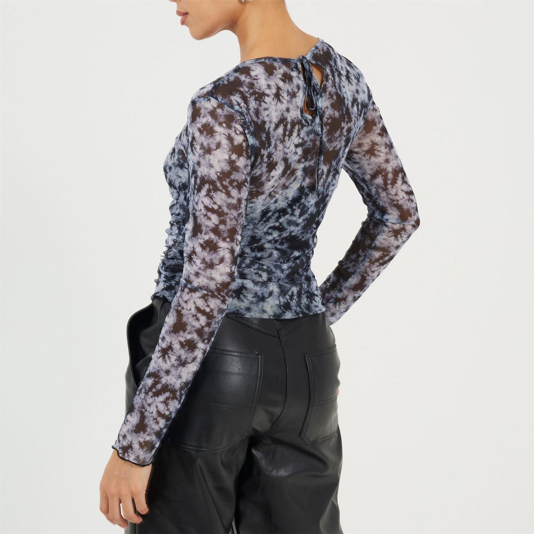 Brave Soul Mock Neck Illusion Sleeve Long Sleeve Mesh Top
