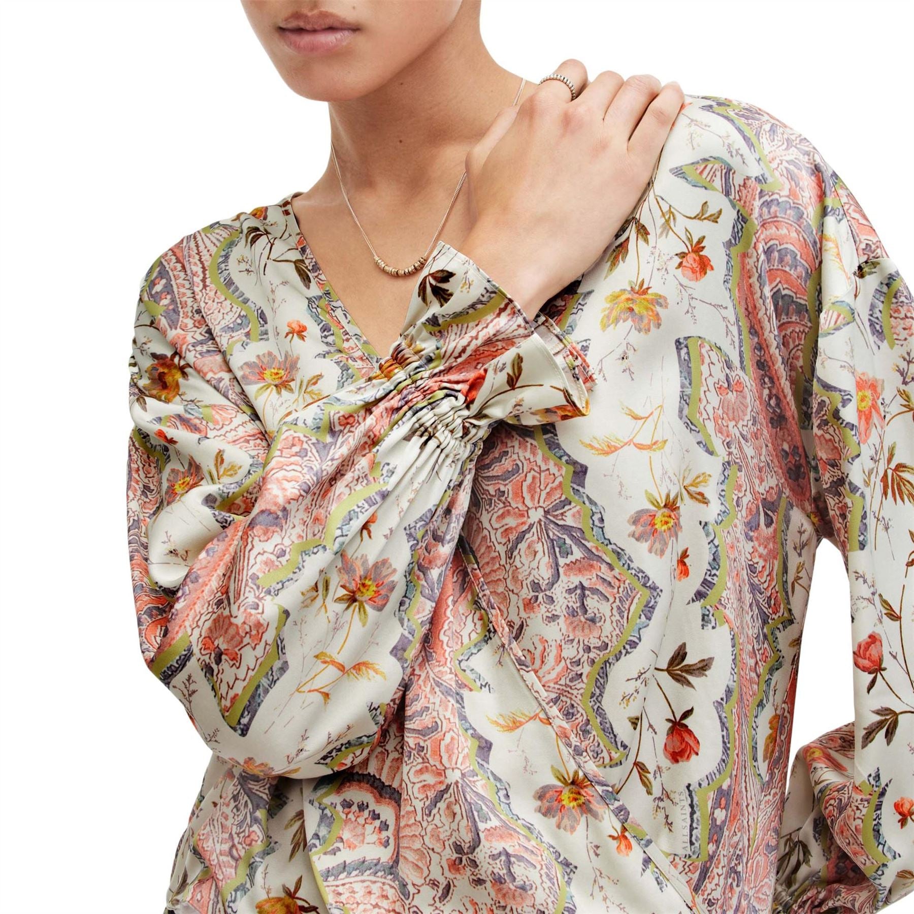 AllSaints Penny Wrap Over Paisley Print Regular Fit T-Shirt