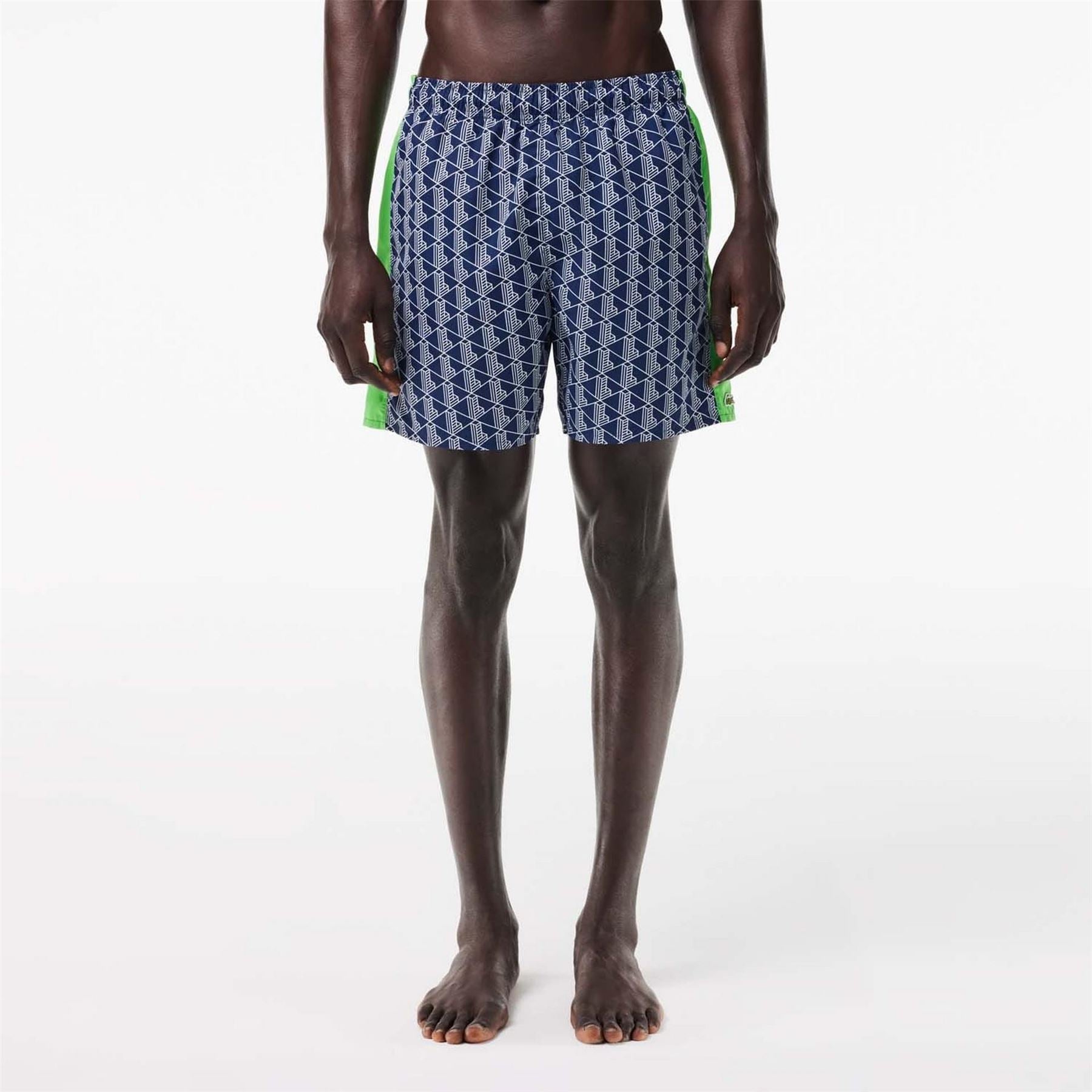 Lacoste Mid Length Monogram Print Swim Trunks