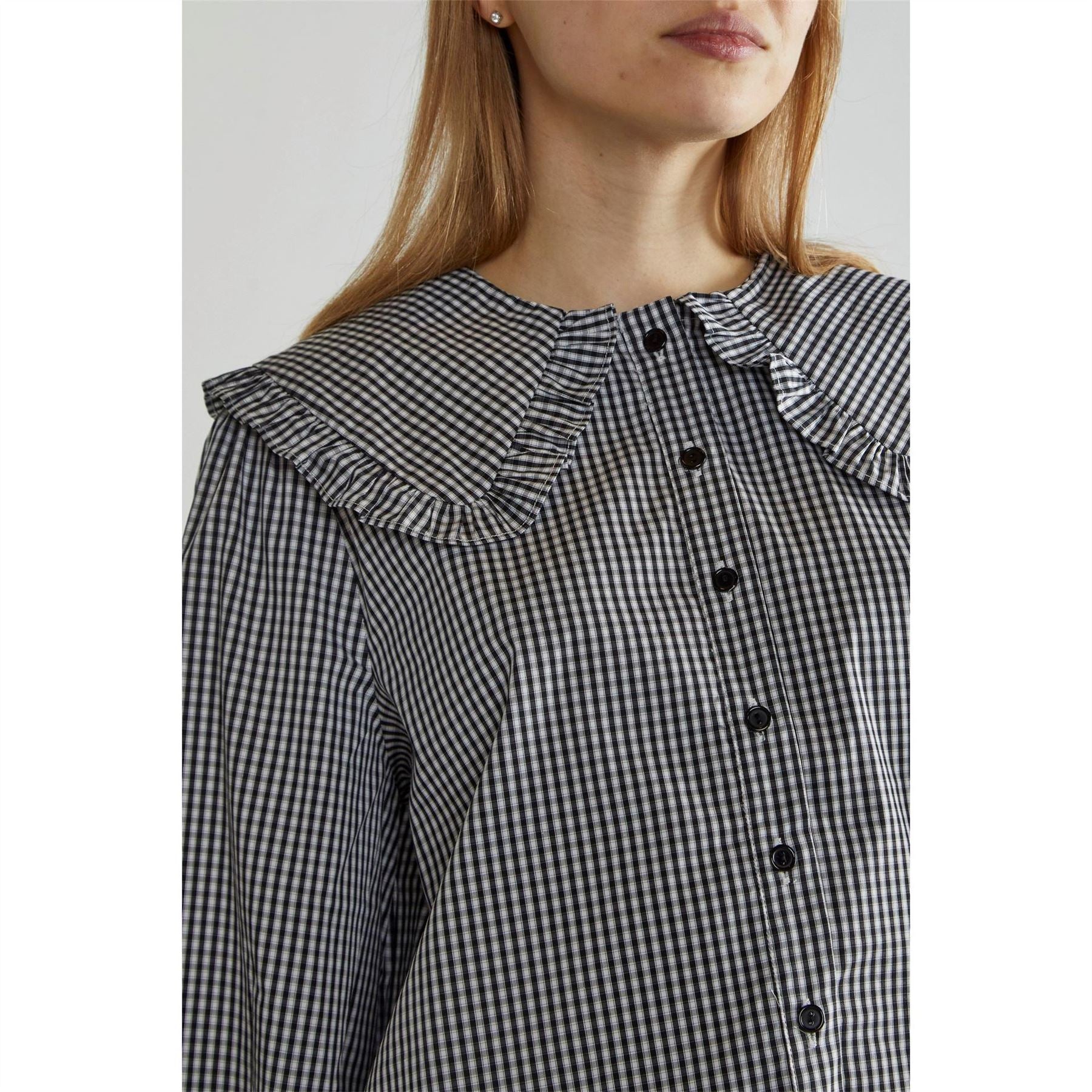 Glamorous White Gingham Statement Collar Blouse