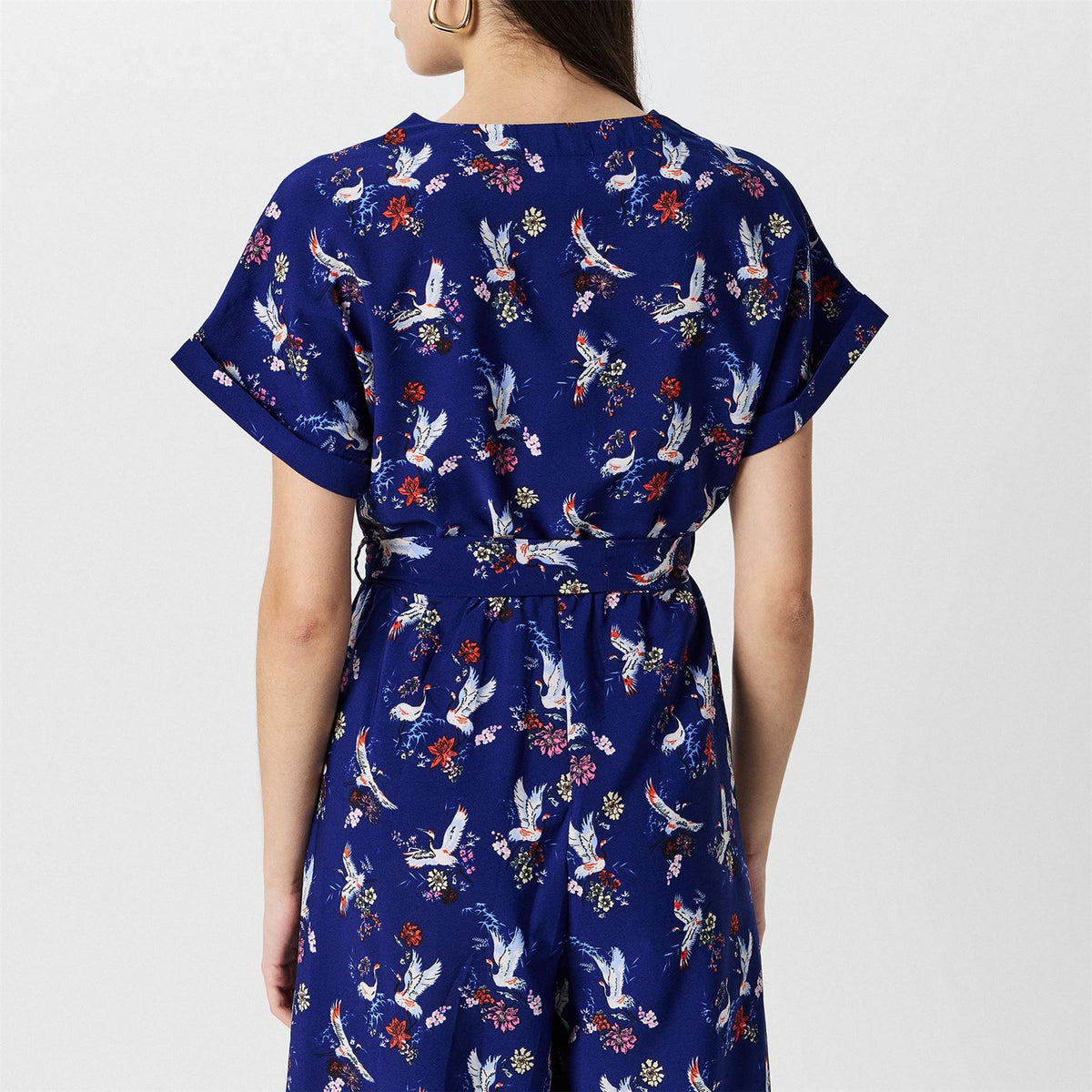 Yumi Crane Print Collared Culotte Jumpsuit