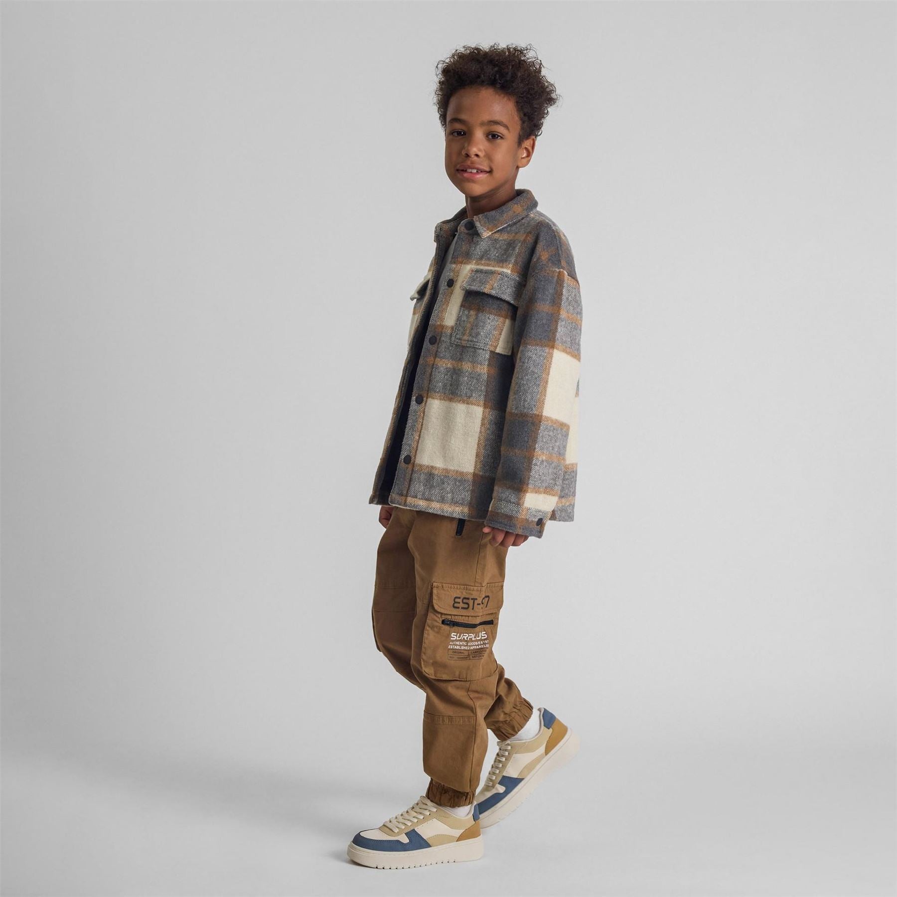 Minoti Boys Padded Shirt Jacket Wool Blend Grey Check