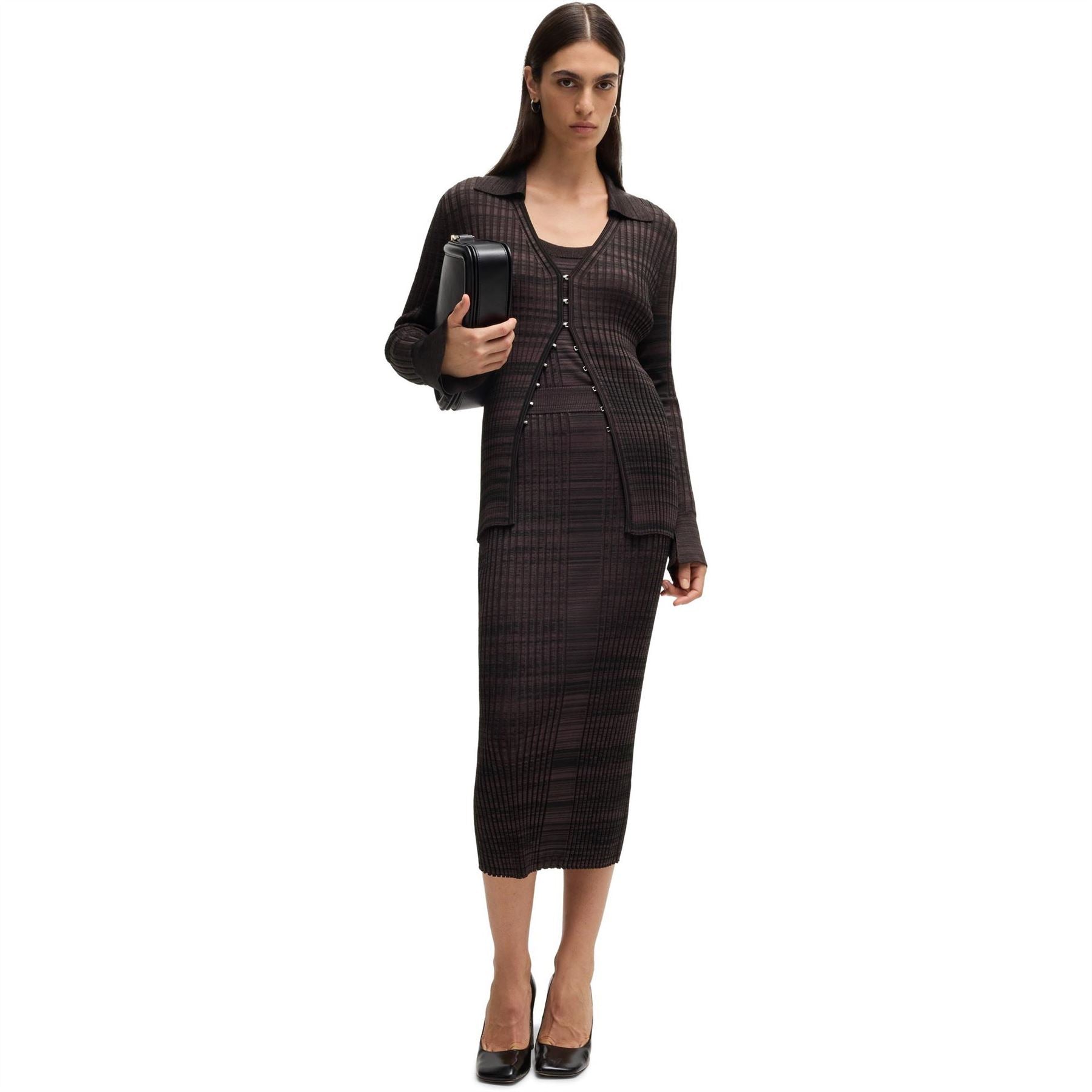 Boss Farmina Midi Vertical Stripe Patterned Knitted Skirt