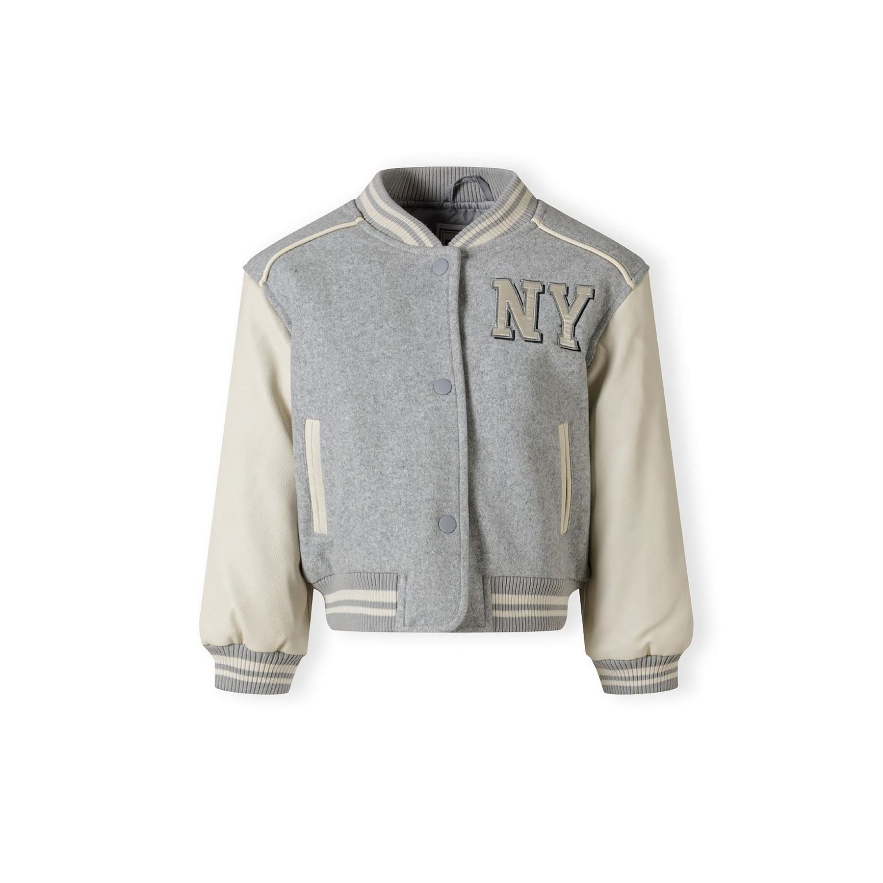 Minoti Girls Baseball Style Jacket With Faux Leather Sleeves Grey