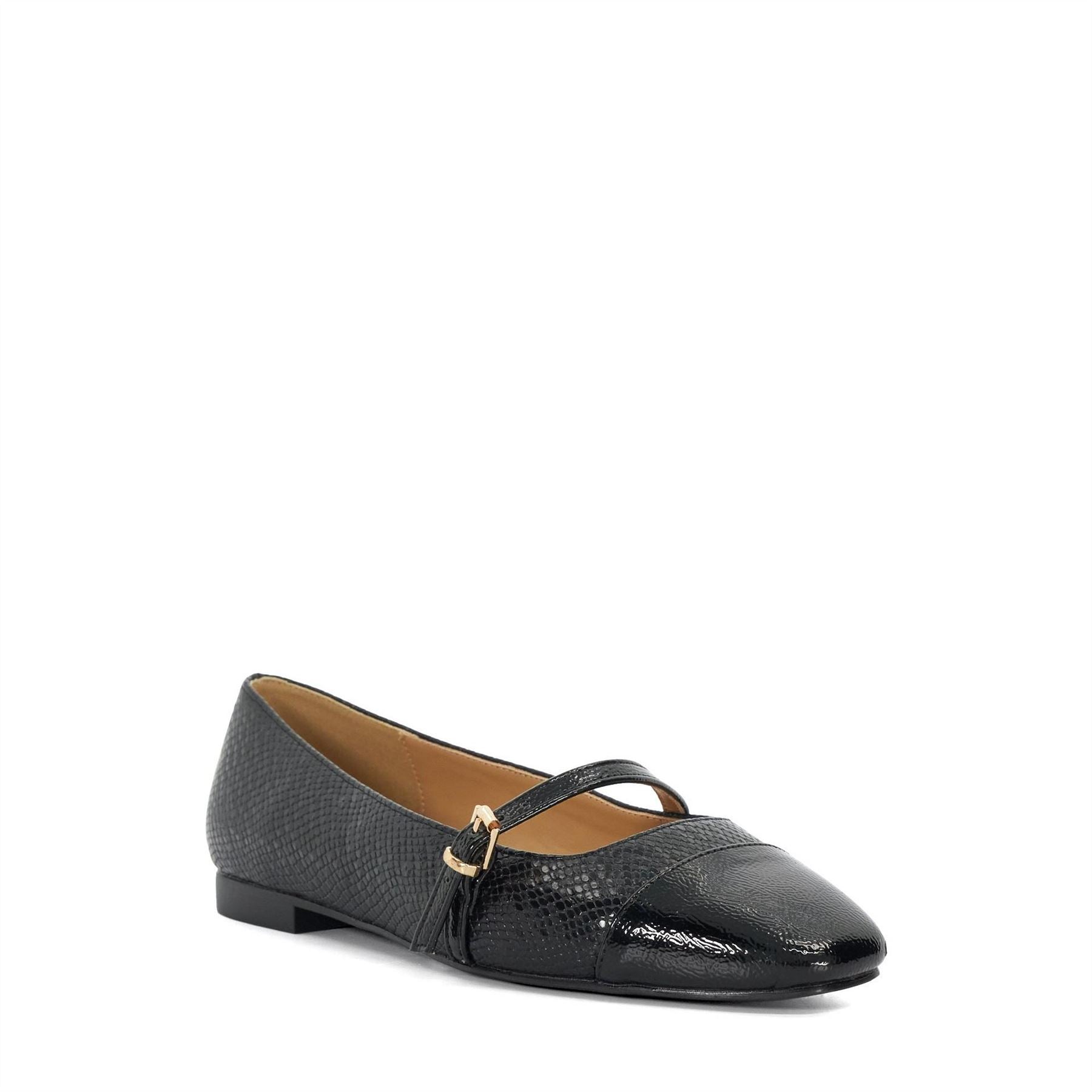 Dune London Lo Hibiski Snake Textured Flat Mary Janes
