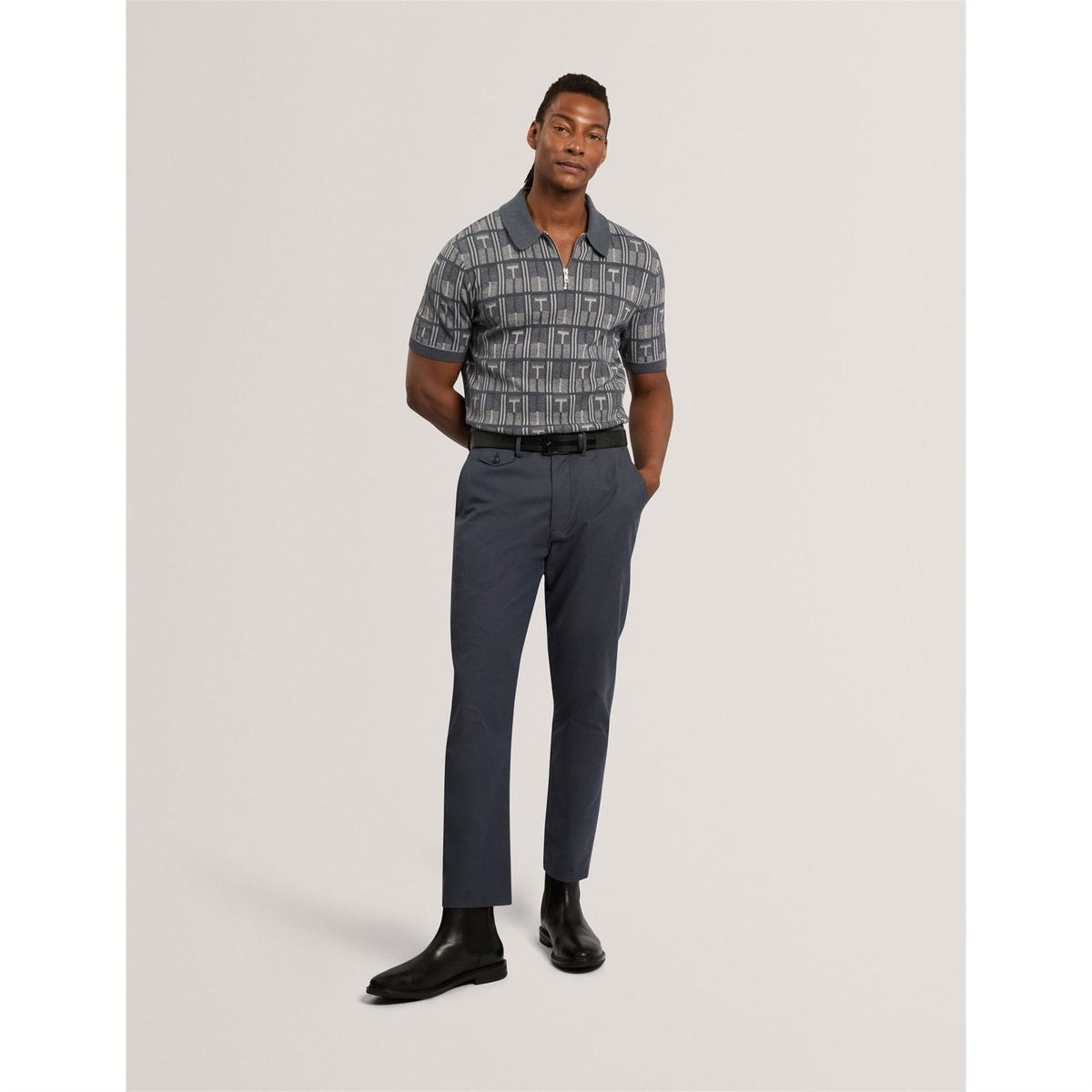 Ted Baker Cotton Zip Neck Short Sleeve Polo