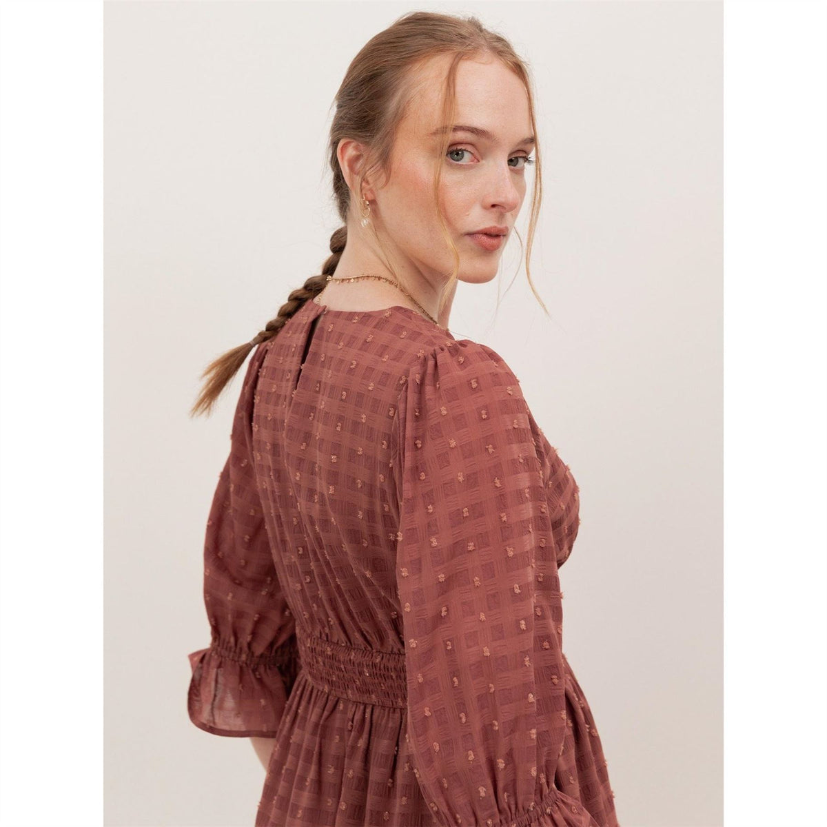 Lovedrobe Terracotta Pink Gingham V Neck Midaxi Dress