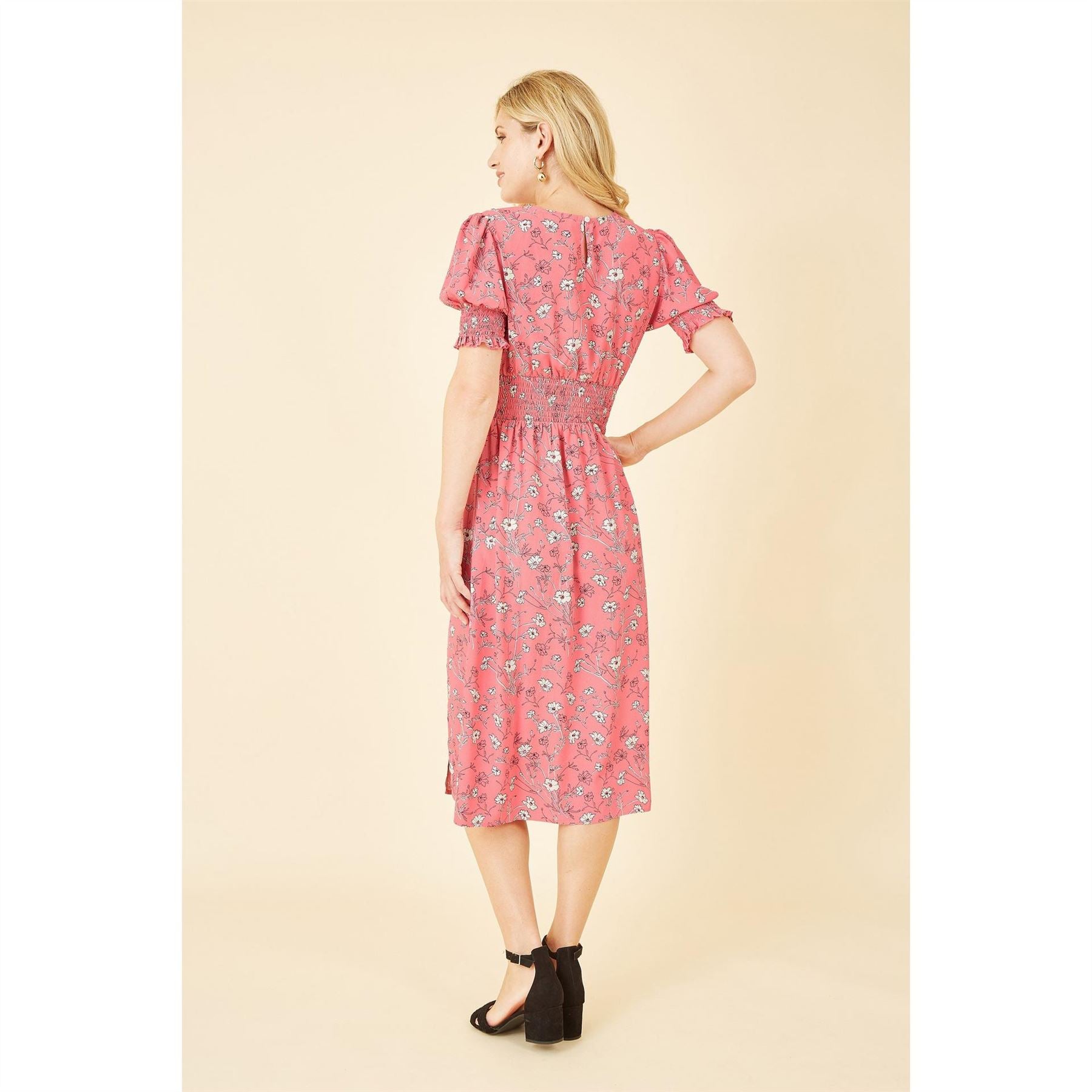 Mela London Floral Ruched Waist Midi Dress