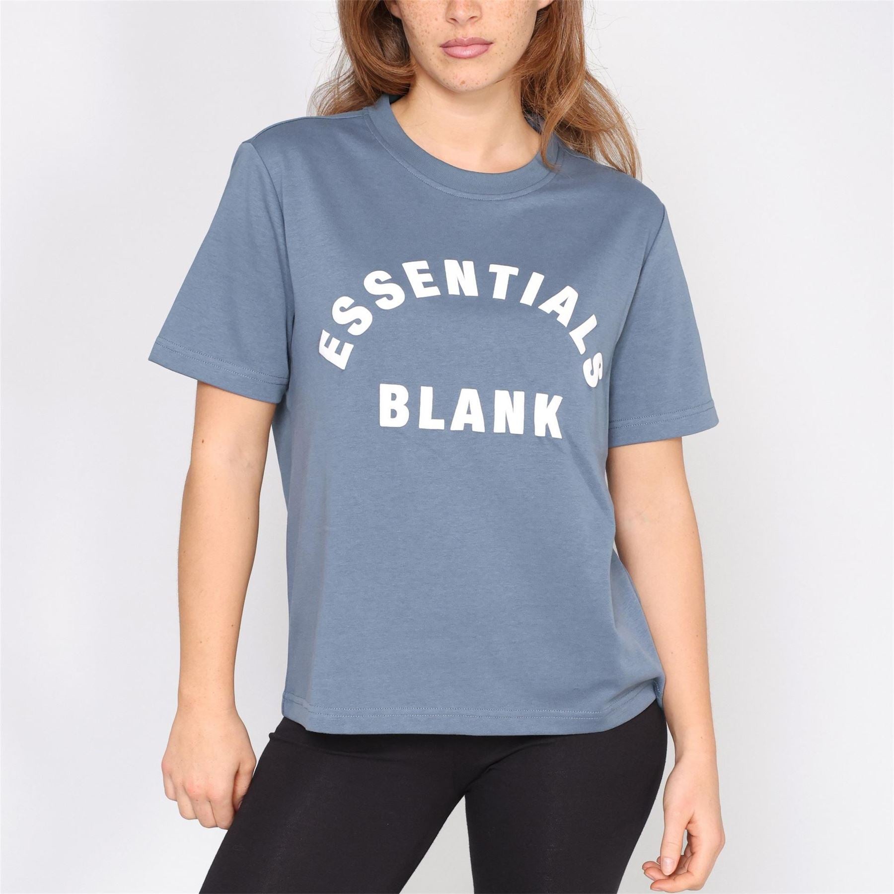 Blank Essentials Lettering Crew Neck Ribbed Collar Short Sleeve Boyfriend T-Shirt