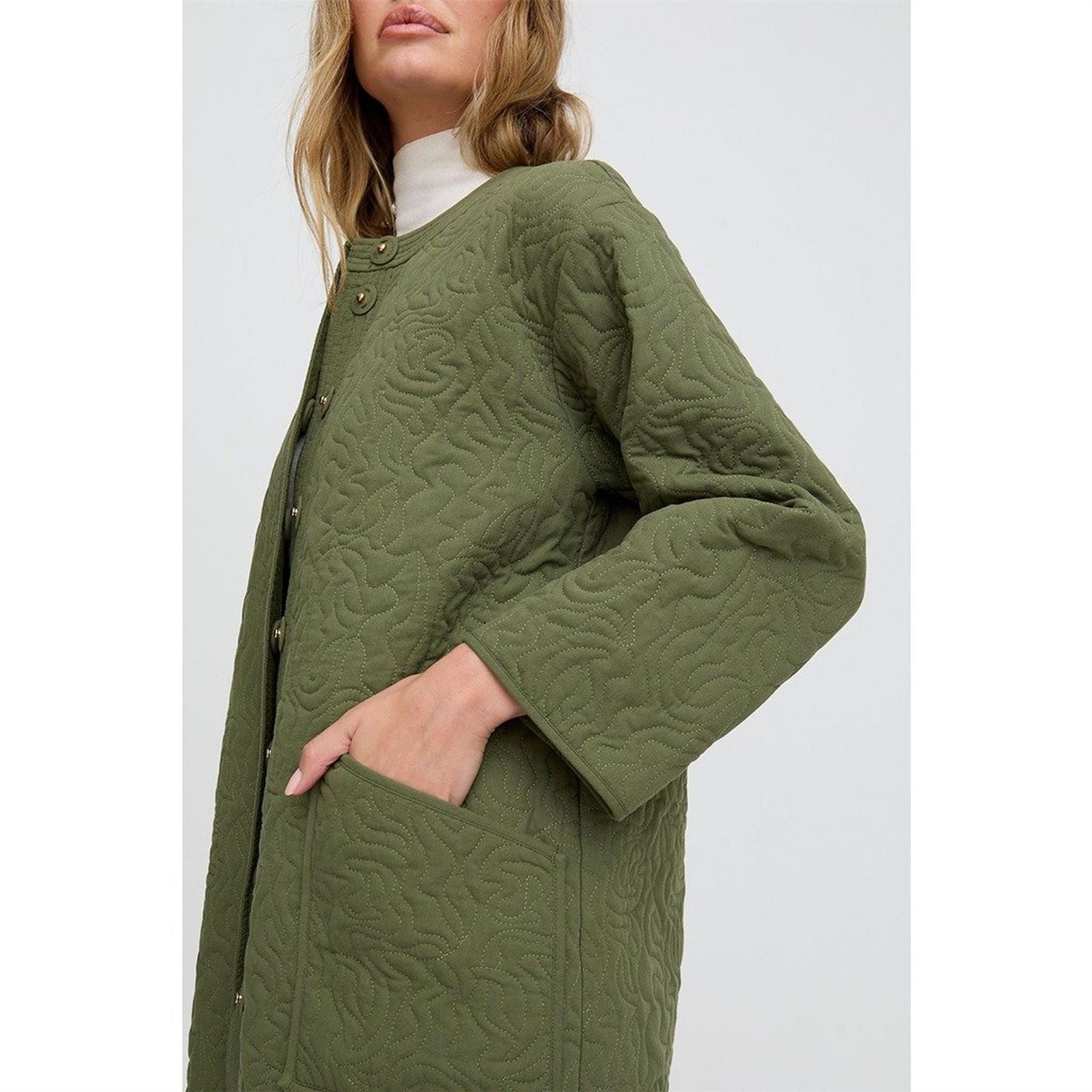 Raffya Textured Patterned Heid Quilted Coat