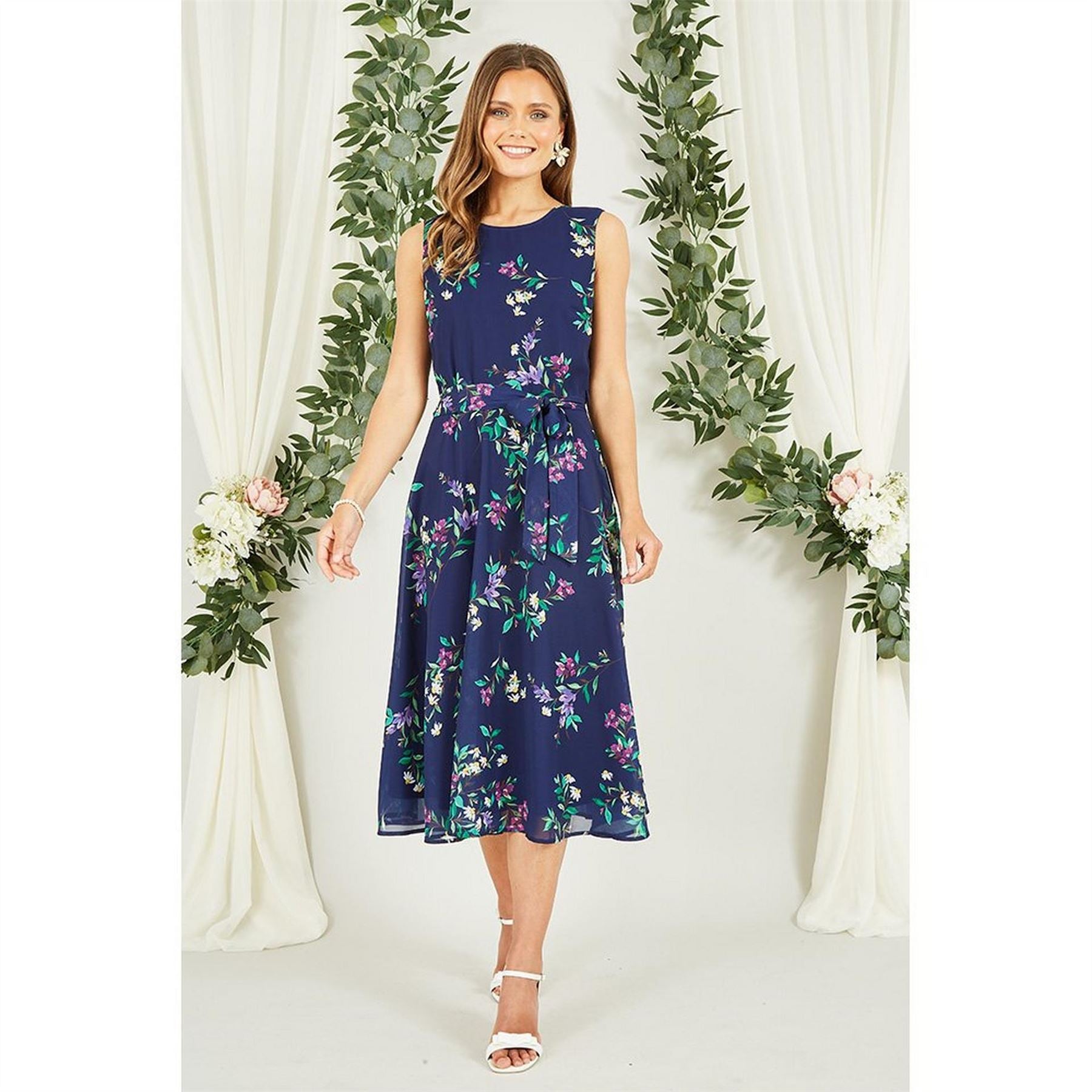 Yumi Floral Print Midi Skater Dress
