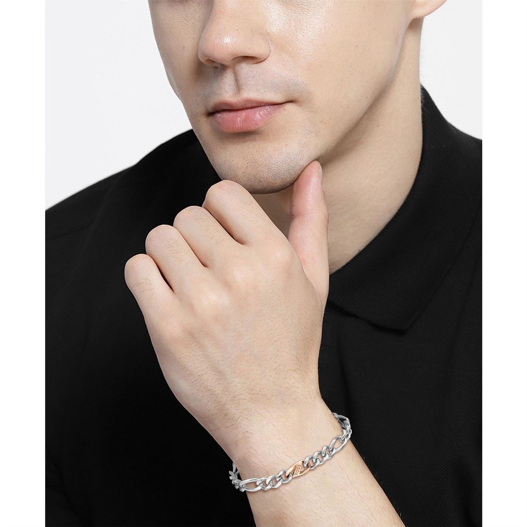 Boss Rian Stainless Steel And Rose Gold Ip Figaro Bracelet
