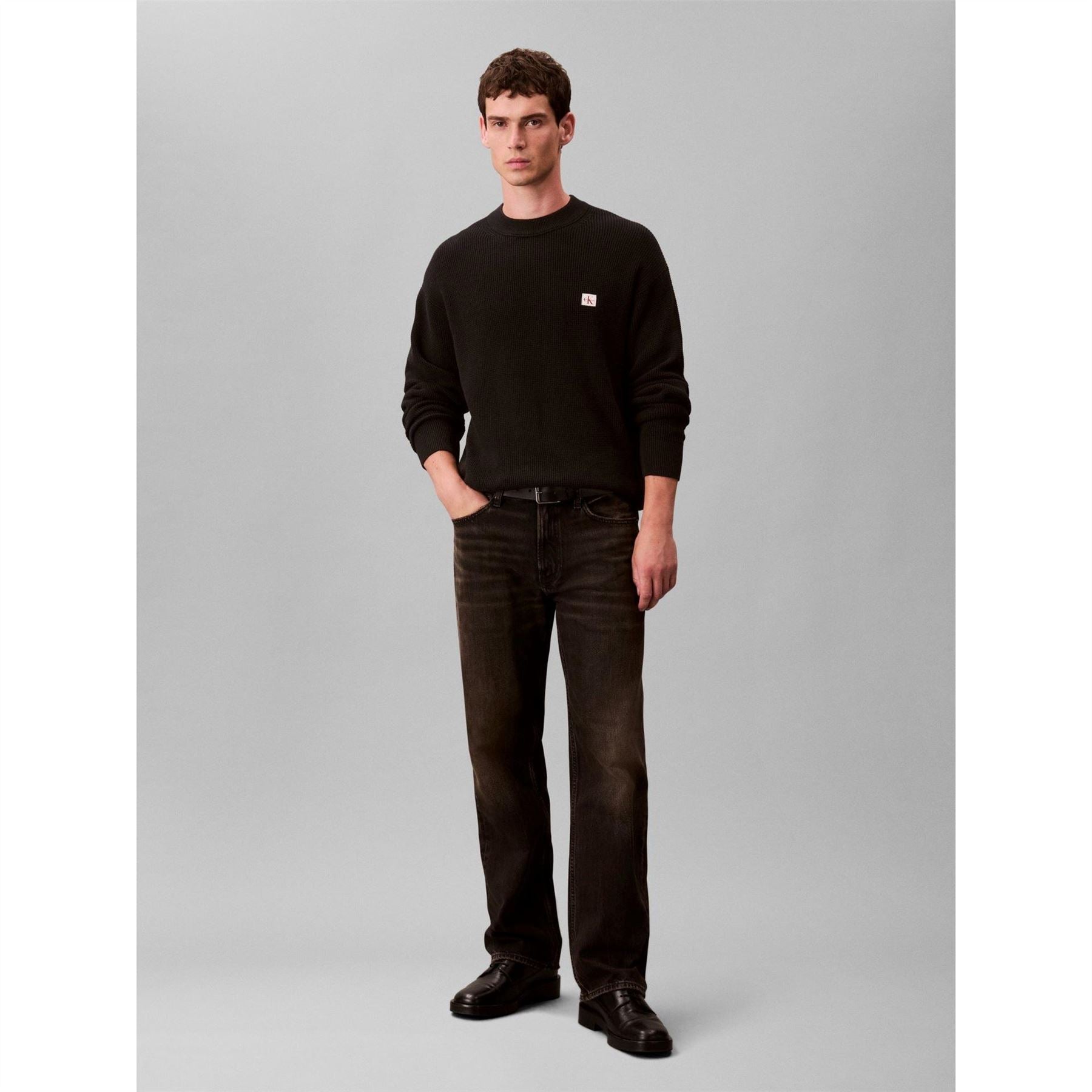 Calvin Klein Jeans Crew Neck Ribbed Collar Long Sleeve Sweater