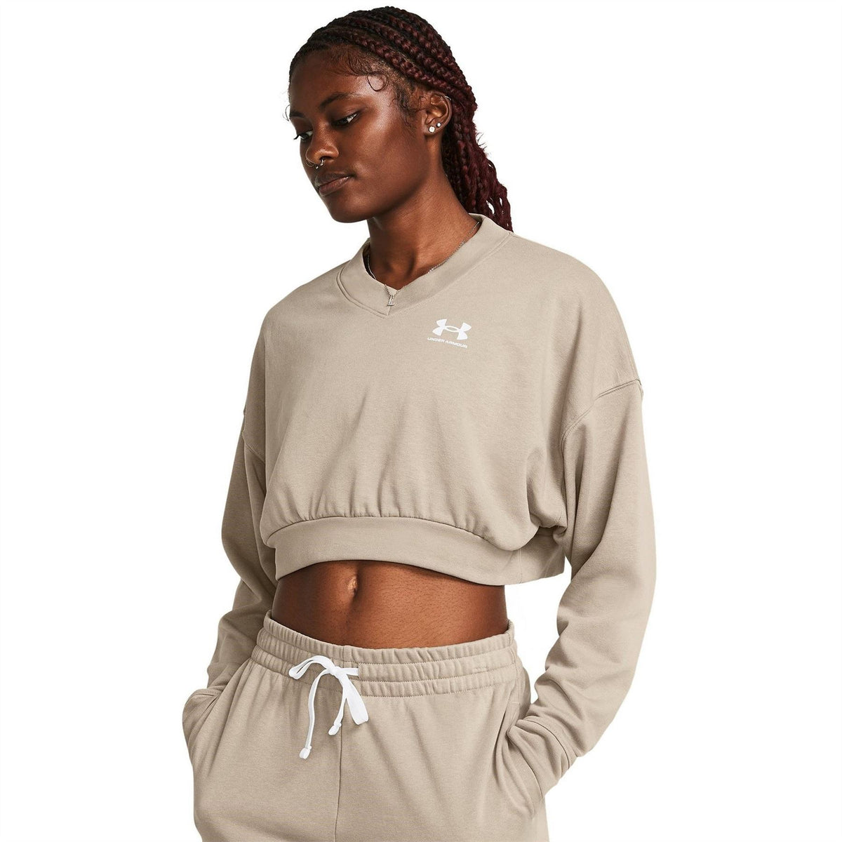 Under Armour Rival Cropped Terry Logo Print Sweatshirt