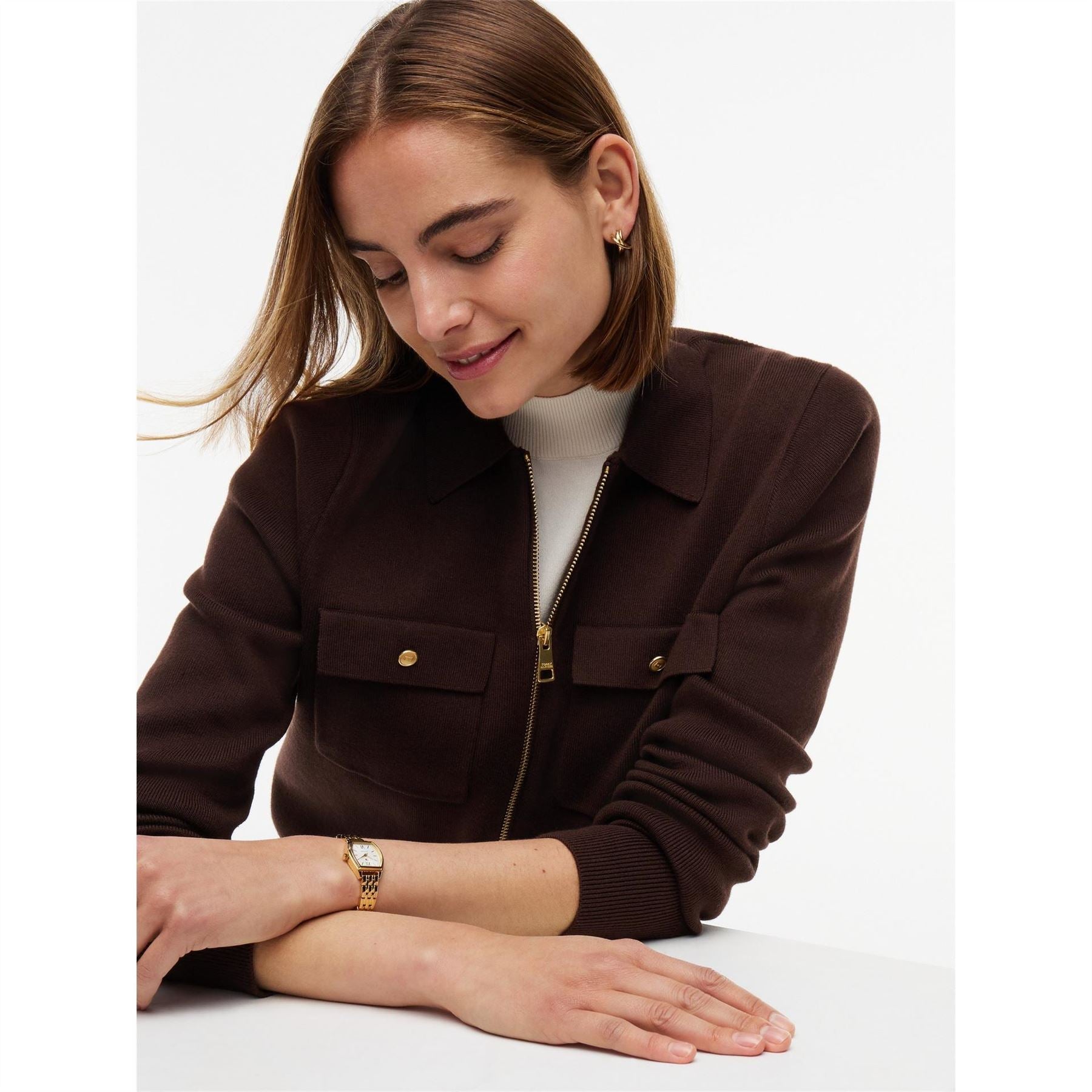 Tommy Hilfiger Needle Knit Long Sleeve Full Zip Top