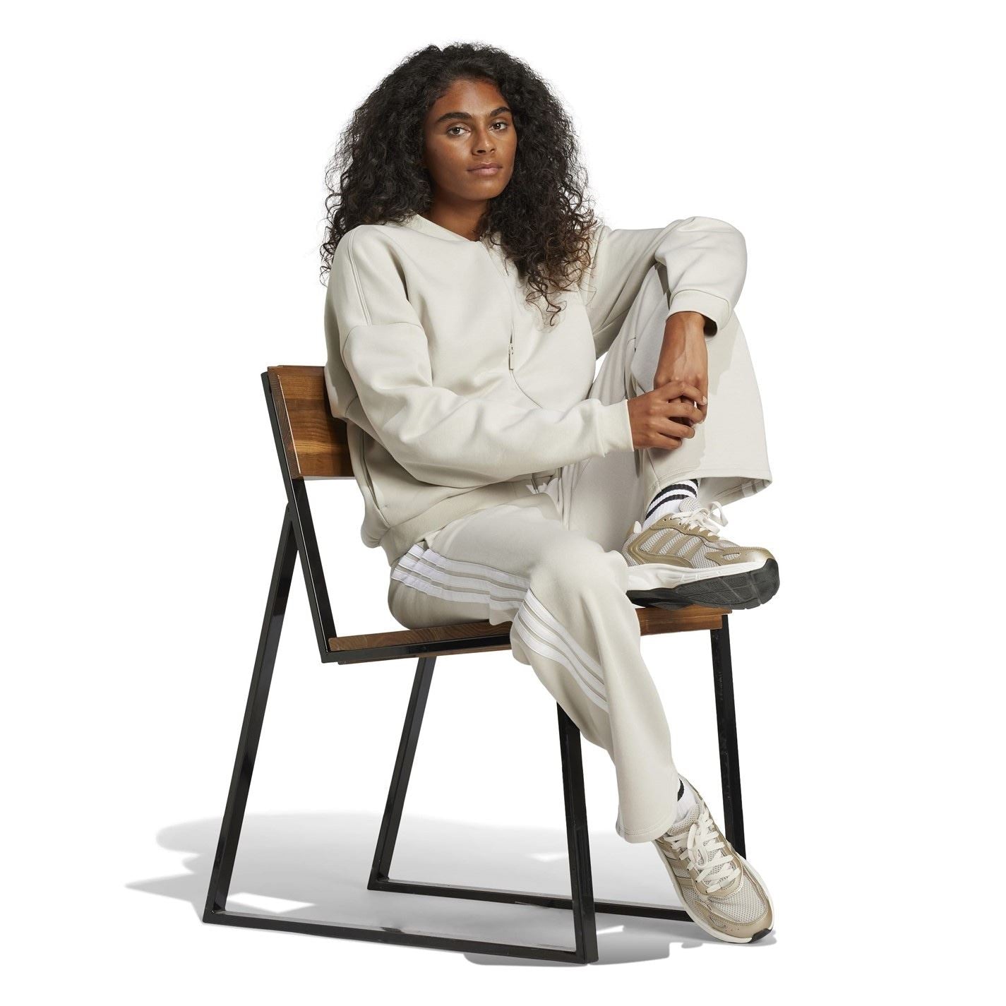 adidas Womens Essentials 3 Stripes Open Hem Fleece Joggers