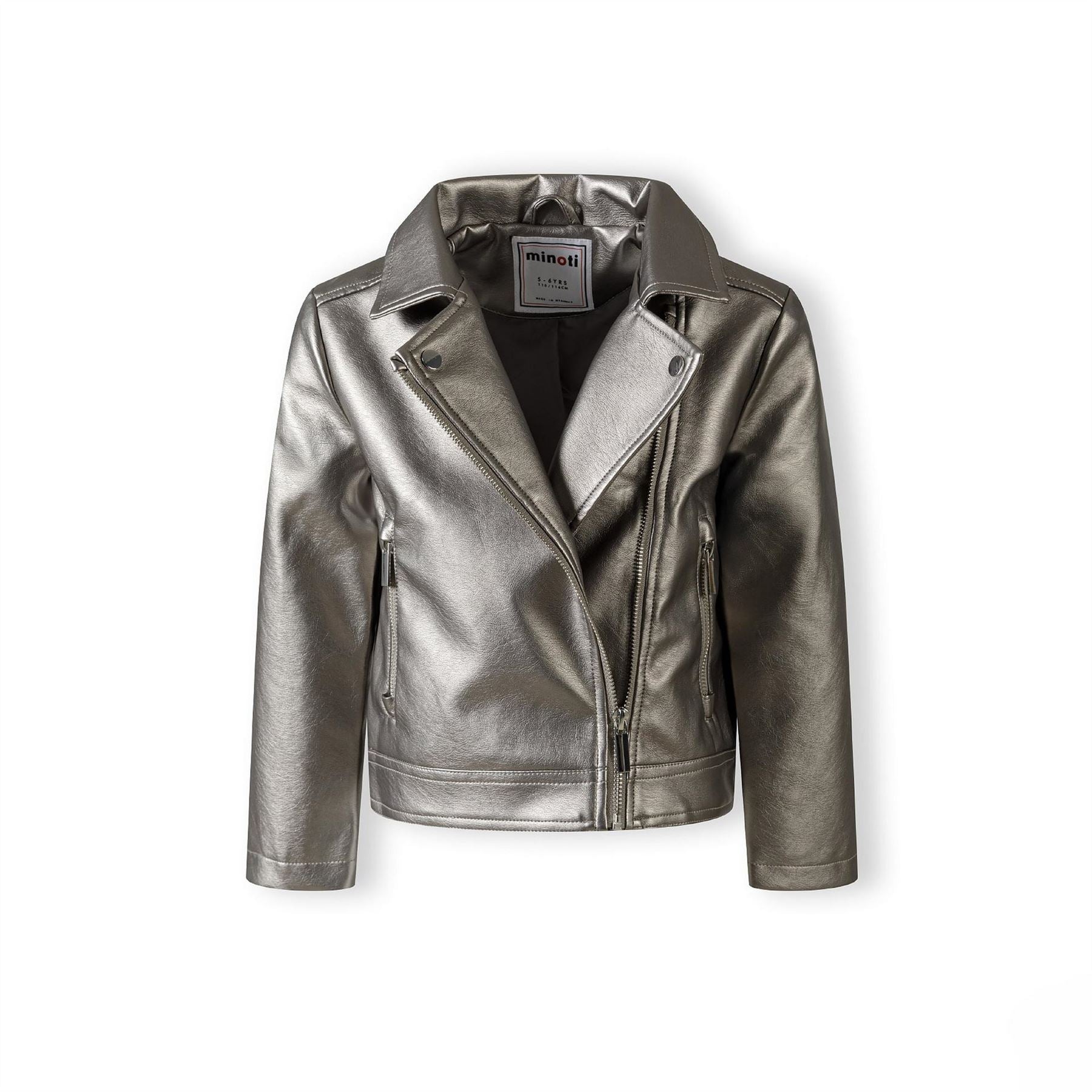 Minoti Solid Patterned Asymmetric Zipper Lapel Collared Bike Jacket