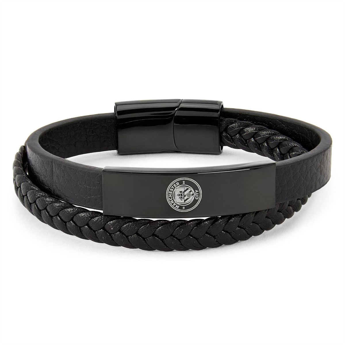 Team Officially Licensed Stainless Steel And Leather Black Ip Bracelet