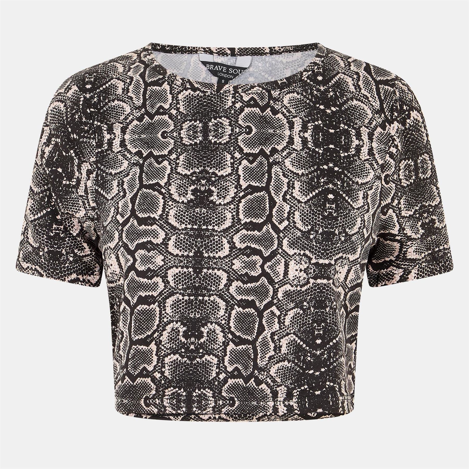 Brave Soul Print Crop T-Shirt