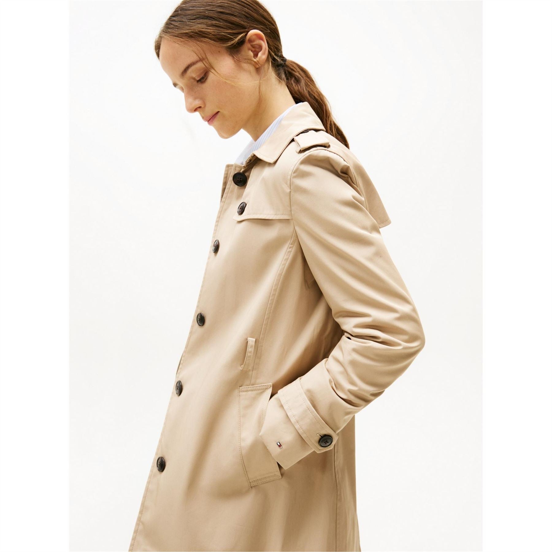 Tommy Hilfiger Single Breasted Cotton Long Sleeve Trench Coat