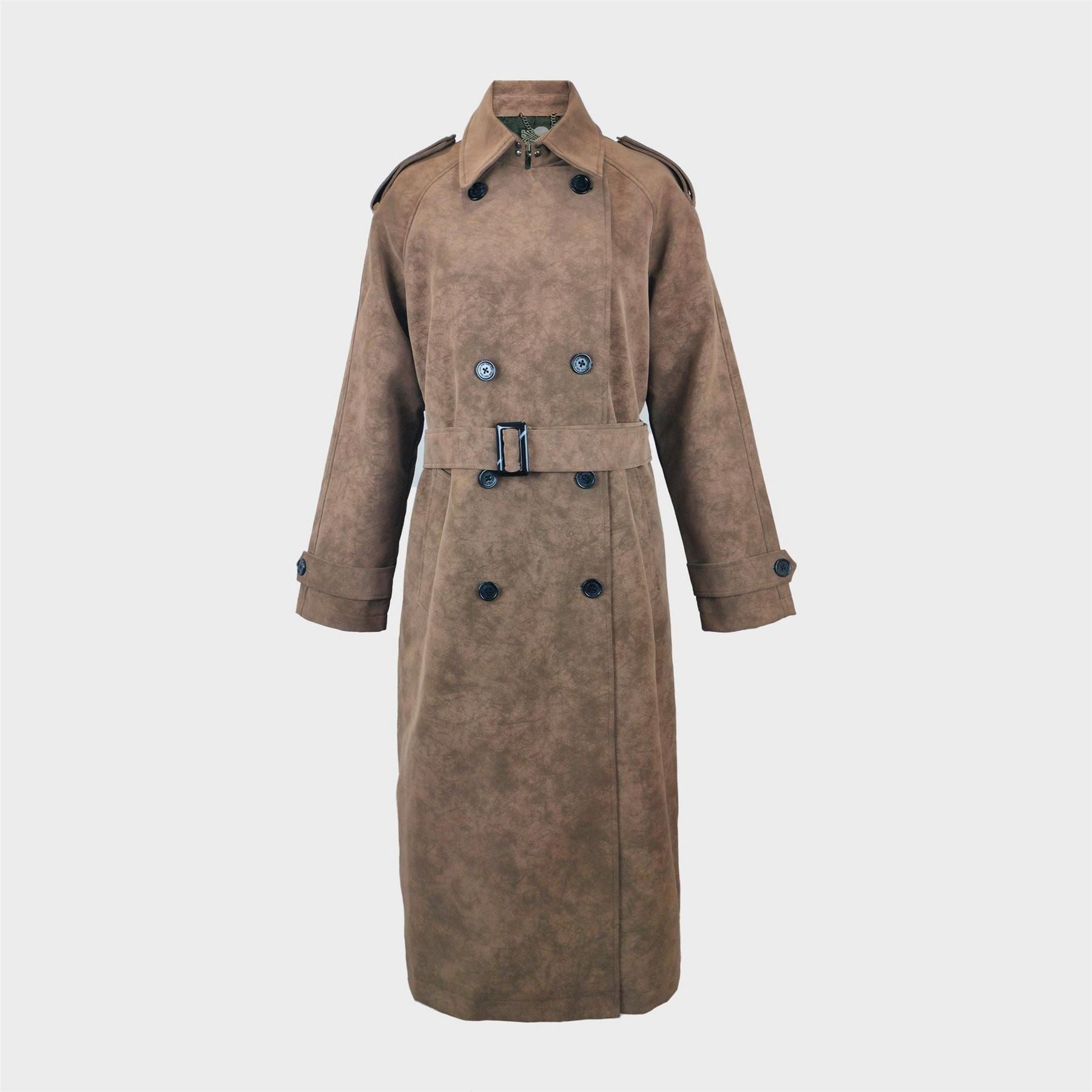 Biba Marble Patterned Lapel Collared Suede Trench Coat