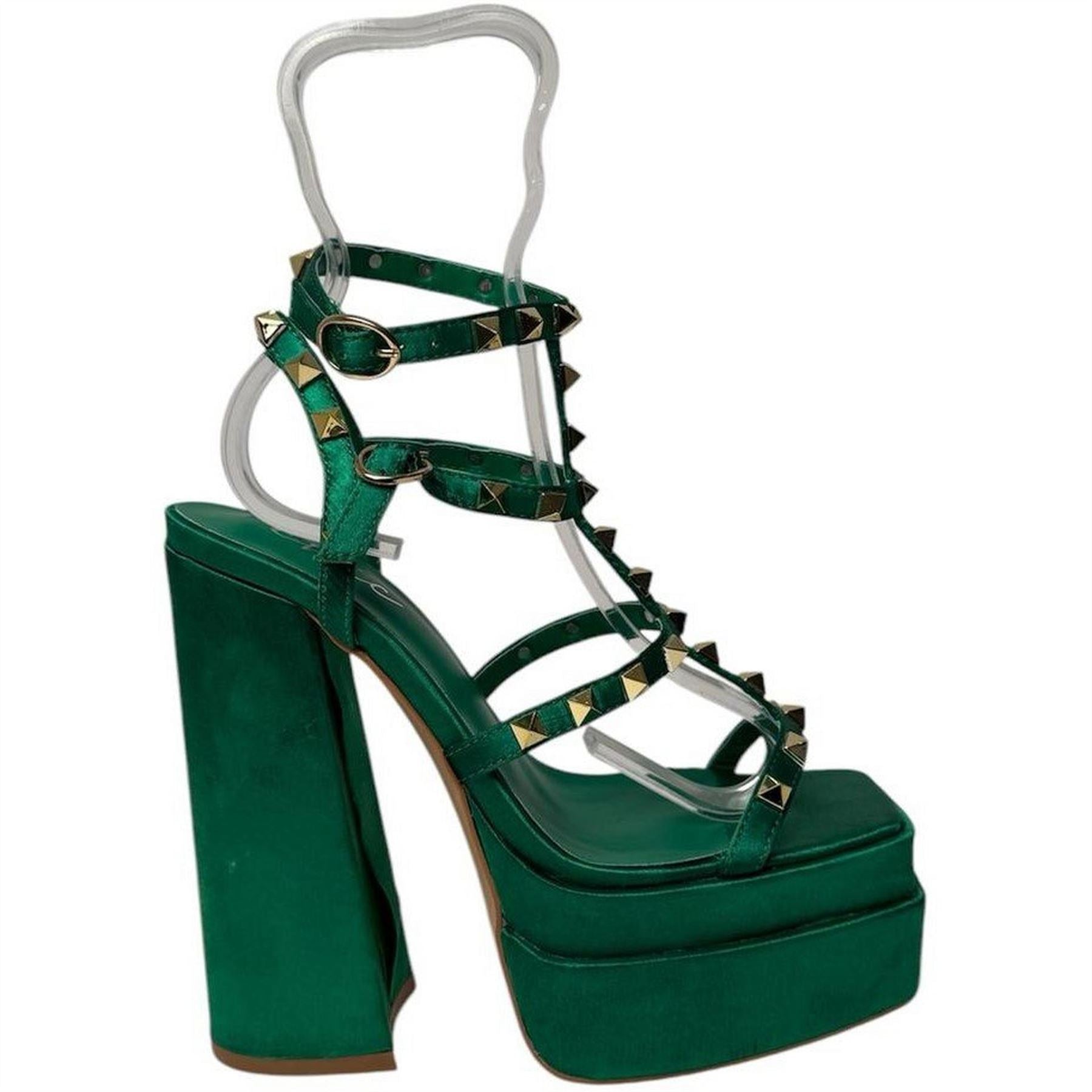 Chic Studded Multi Strap Block Heel Platform Heeled Sandal