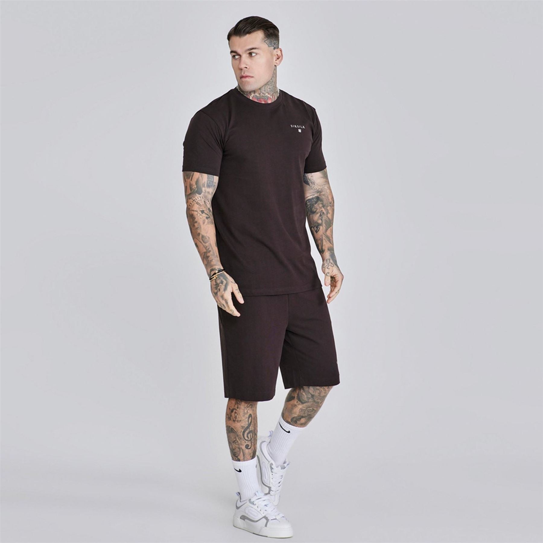 SikSilk Lettering Crew Neck Short Sleeve T-Shirt and Short Set