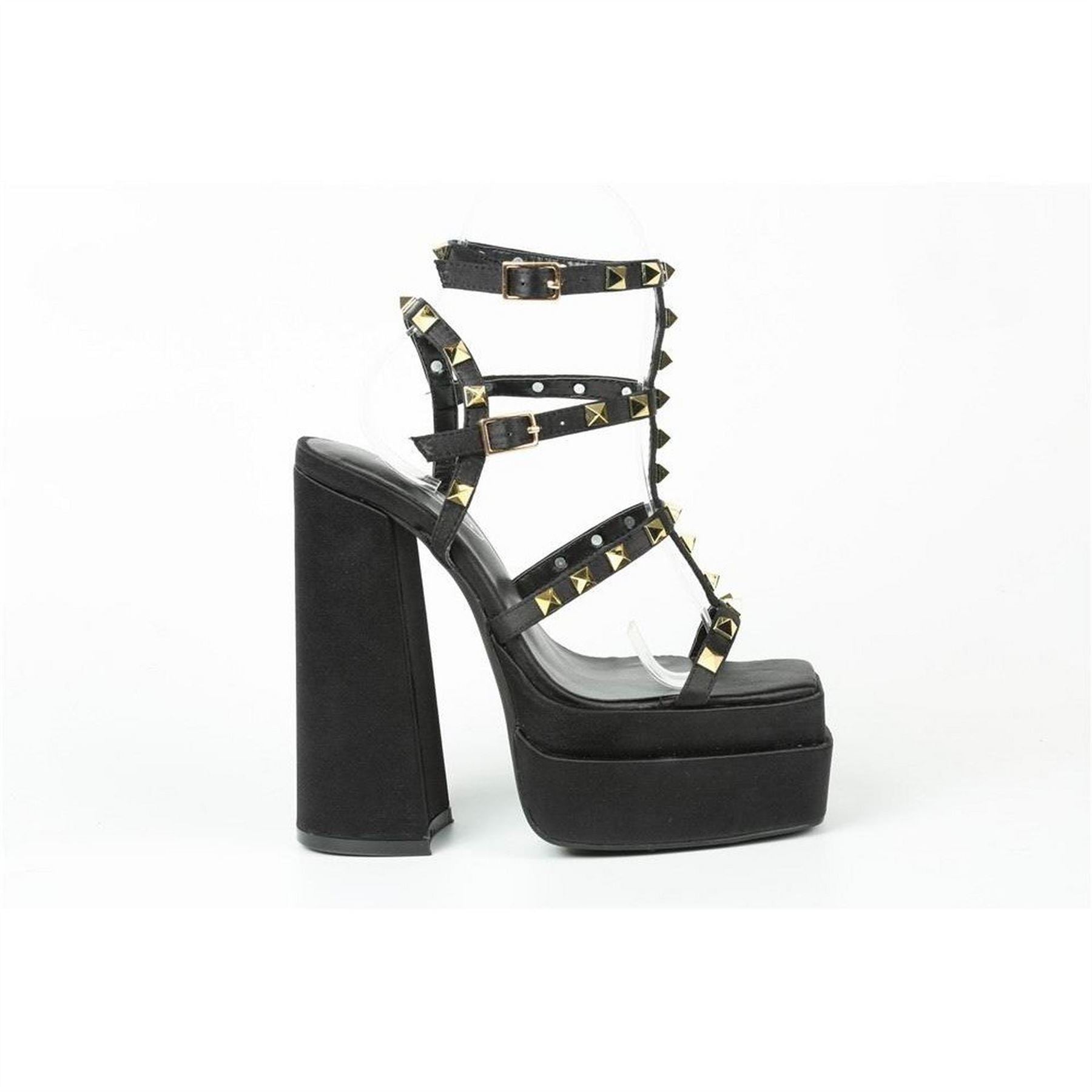 Chic Studded Multi Strap Block Heel Platform Heeled Sandal