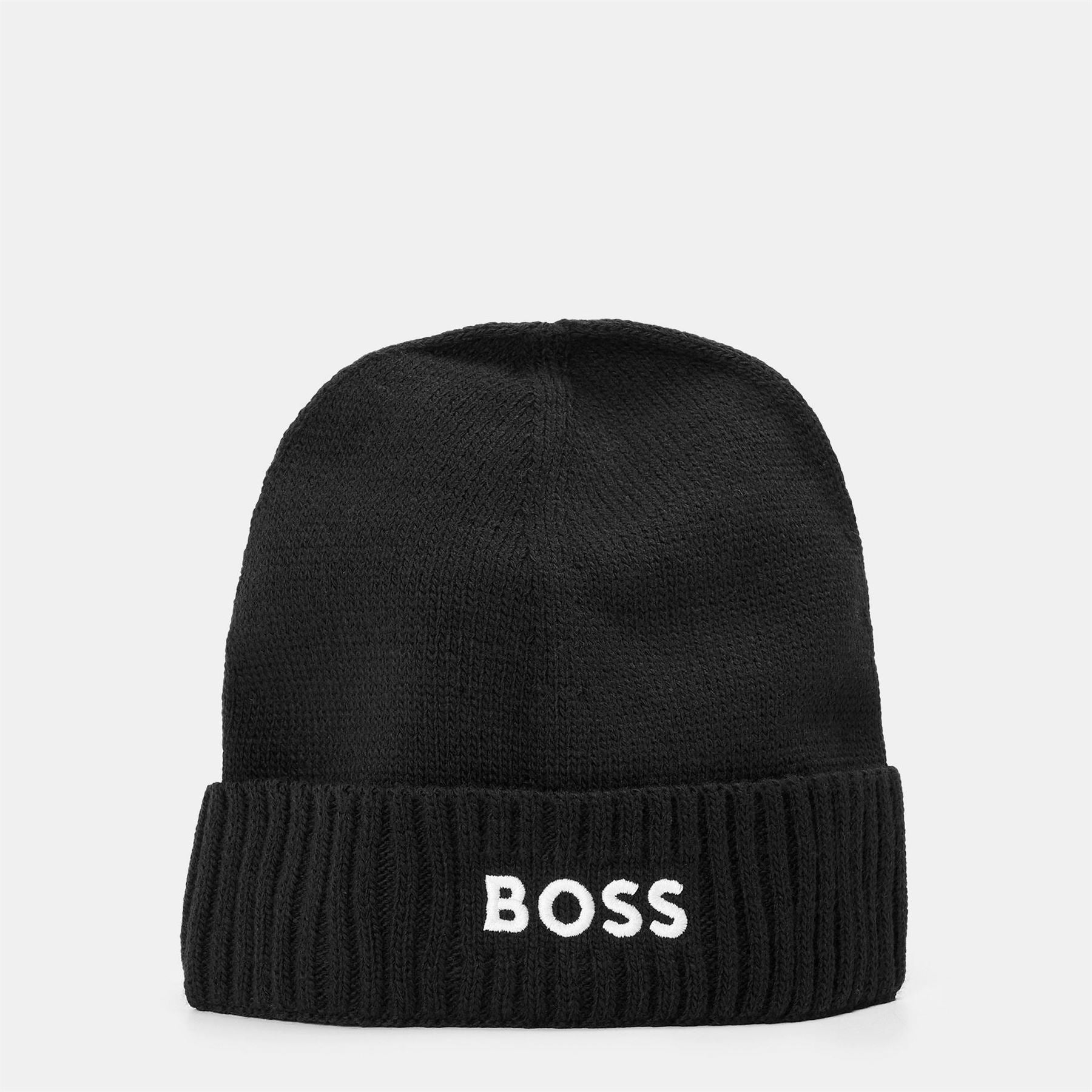 Boss Asport Wordmark Embroidered Logo Soft Feel Ribbed Cord Effect Turn Up Brim Beanie